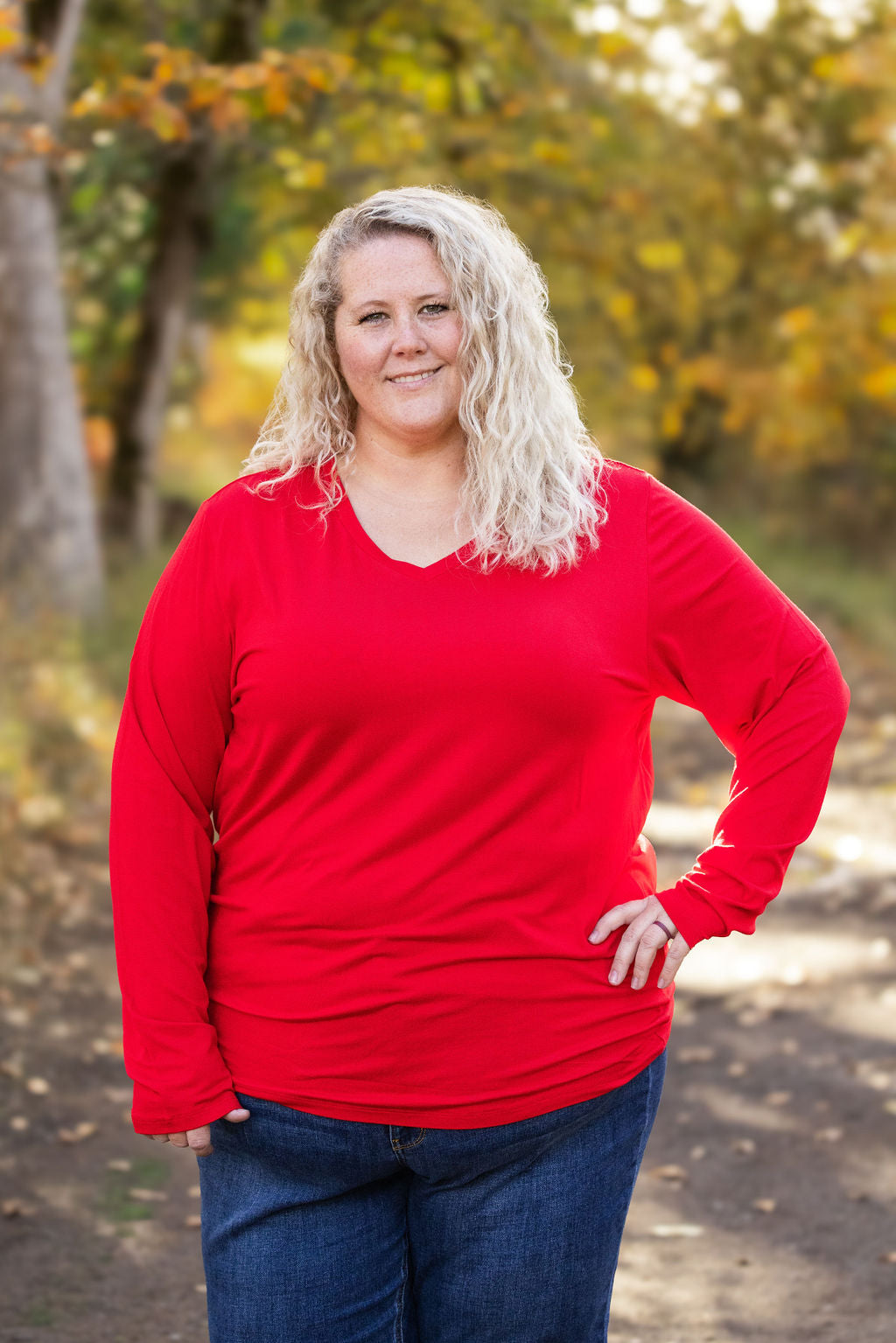 Shop Larissa Long Sleeve - Red-Tops at Ruby Joy Boutique, a Women's Clothing Store in Pickerington, Ohio