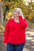 Shop Larissa Long Sleeve - Red-Tops at Ruby Joy Boutique, a Women's Clothing Store in Pickerington, Ohio