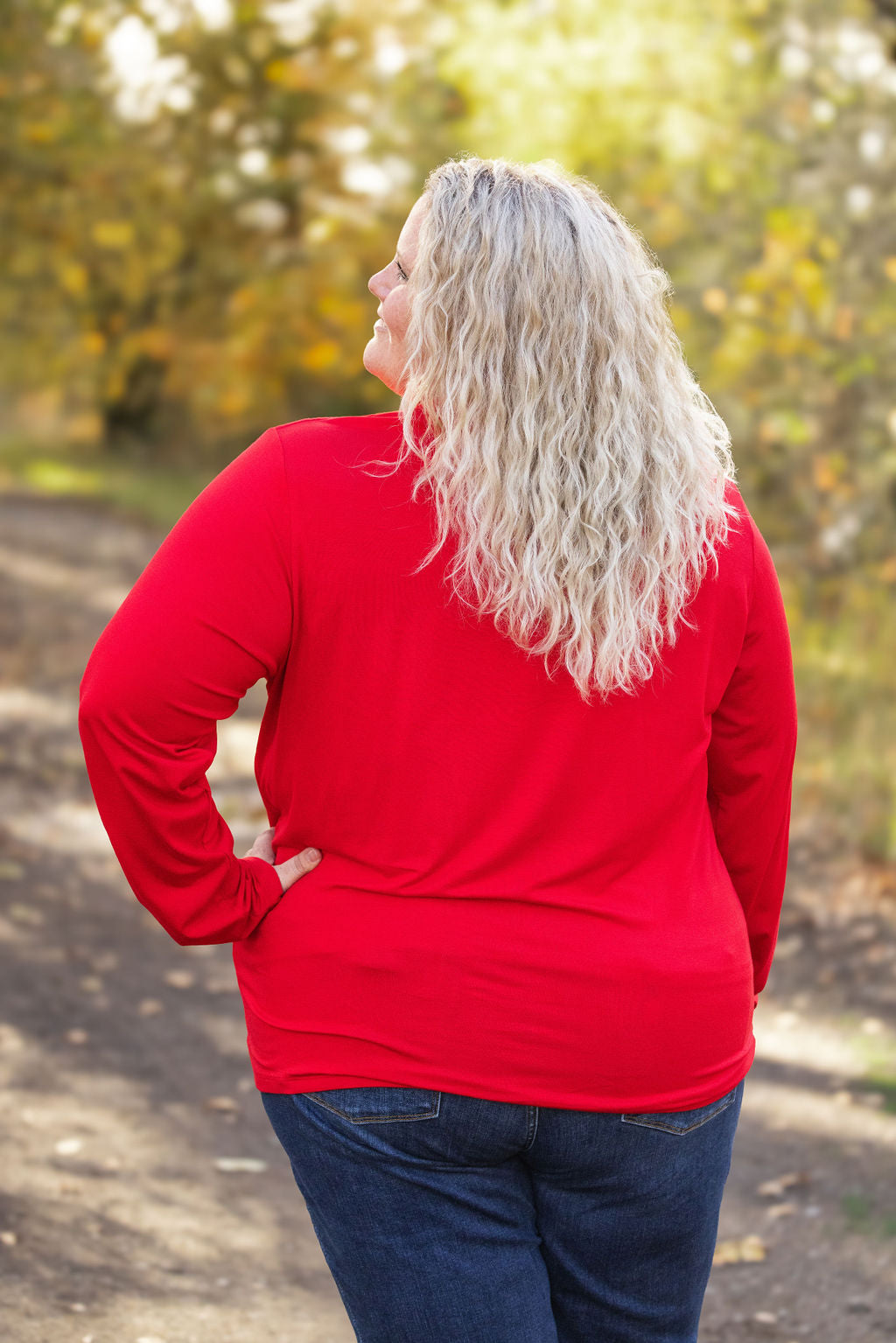 Shop Larissa Long Sleeve - Red-Tops at Ruby Joy Boutique, a Women's Clothing Store in Pickerington, Ohio