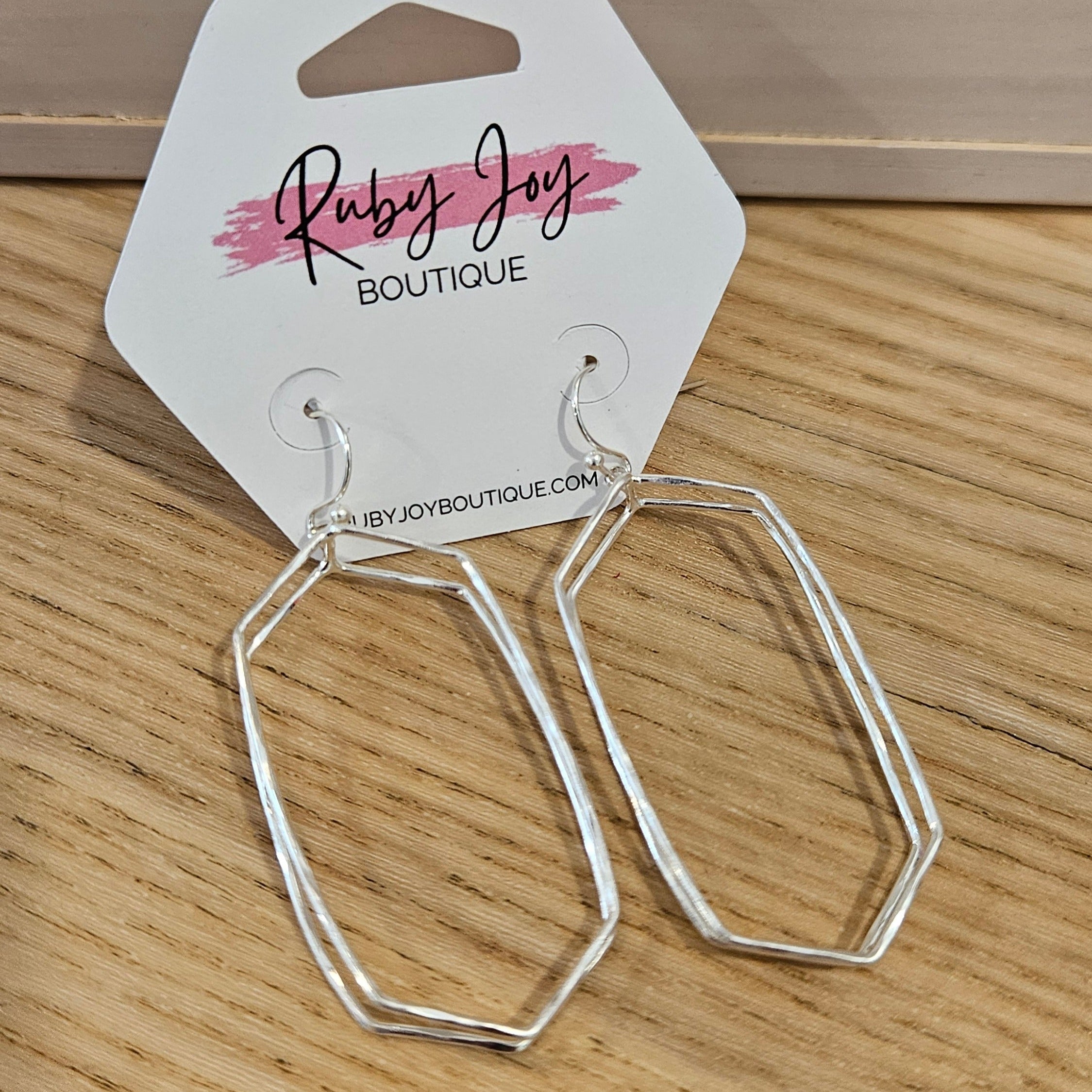 Shop Layered Hexagon Drop Earrings-Huggie Earrings at Ruby Joy Boutique, a Women's Clothing Store in Pickerington, Ohio