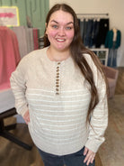 Shop Lena Striped Henley Sweater-Sweater at Ruby Joy Boutique, a Women's Clothing Store in Pickerington, Ohio