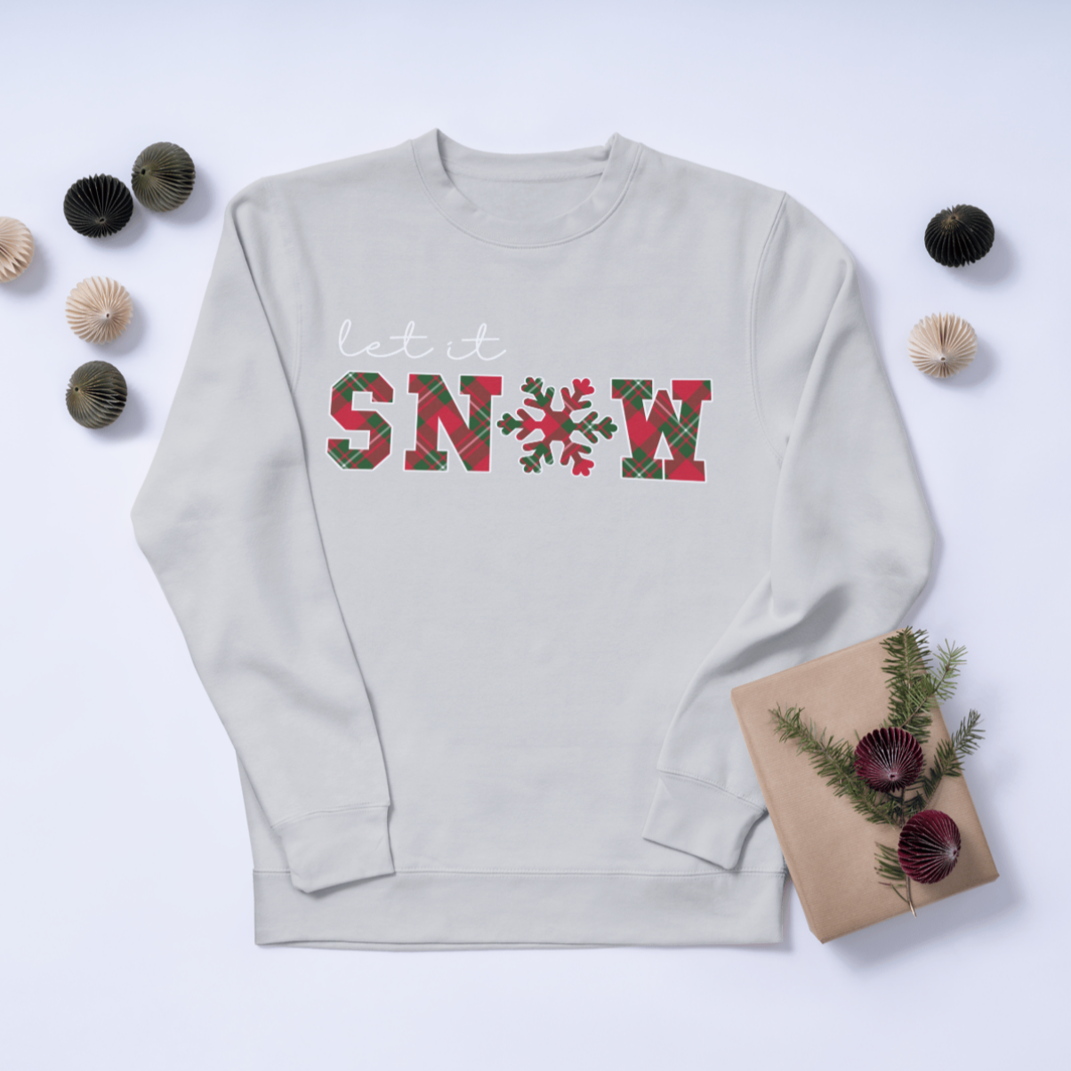 Shop Let it Snow Plaid Sweatshirt | Red and Green Plaid | Original Design-sweatshirt at Ruby Joy Boutique, a Women's Clothing Store in Pickerington, Ohio