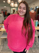 Shop Lexi Corded Crewneck Pullover - Hot Pink-sweatshirt at Ruby Joy Boutique, a Women's Clothing Store in Pickerington, Ohio