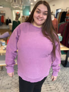 Shop Lexi Corded Crewneck Pullover - Violet-sweatshirt at Ruby Joy Boutique, a Women's Clothing Store in Pickerington, Ohio