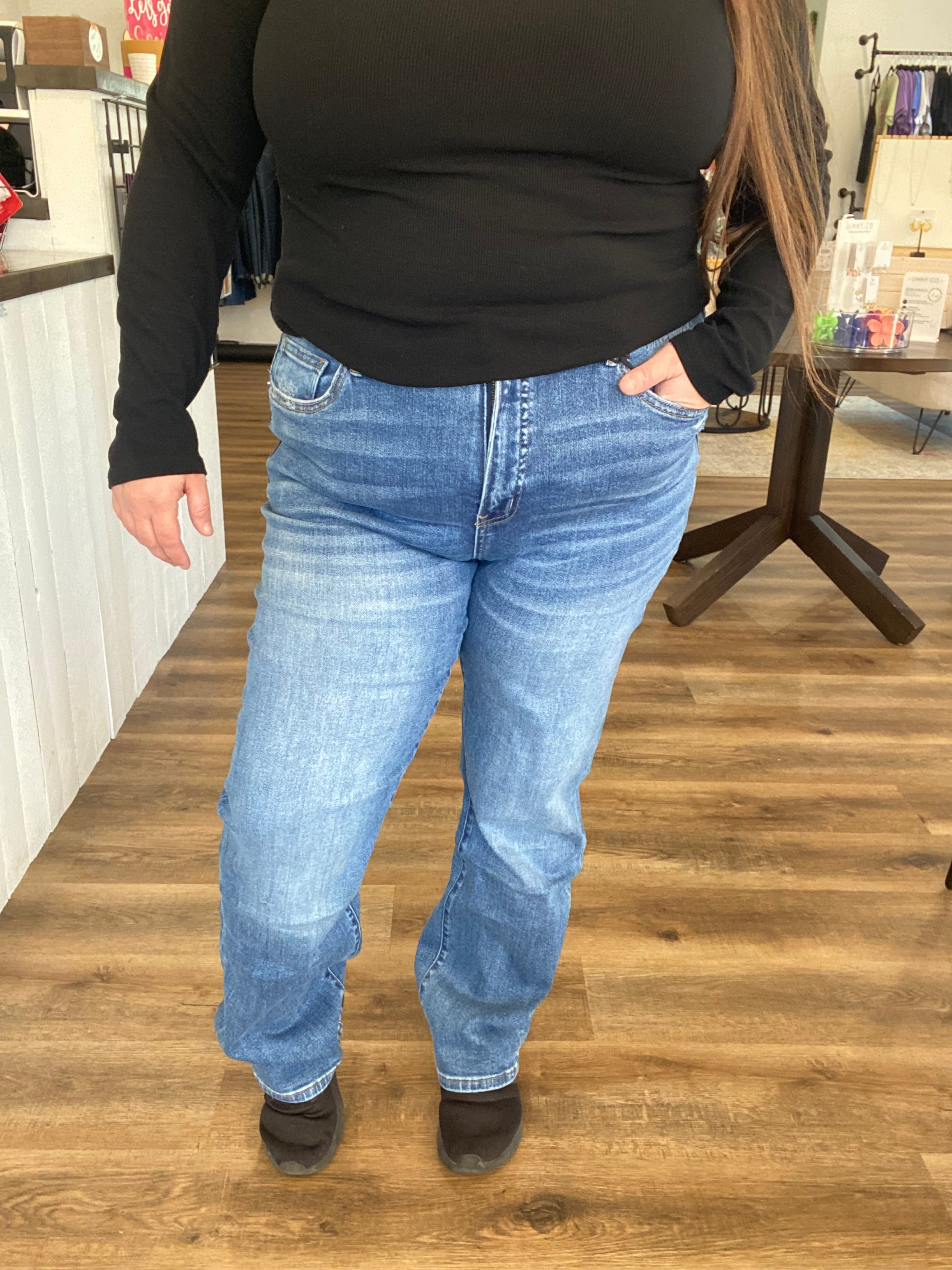 Shop Light Wash High-Rise Slim Straight Jeans | Mica Denim- at Ruby Joy Boutique, a Women's Clothing Store in Pickerington, Ohio
