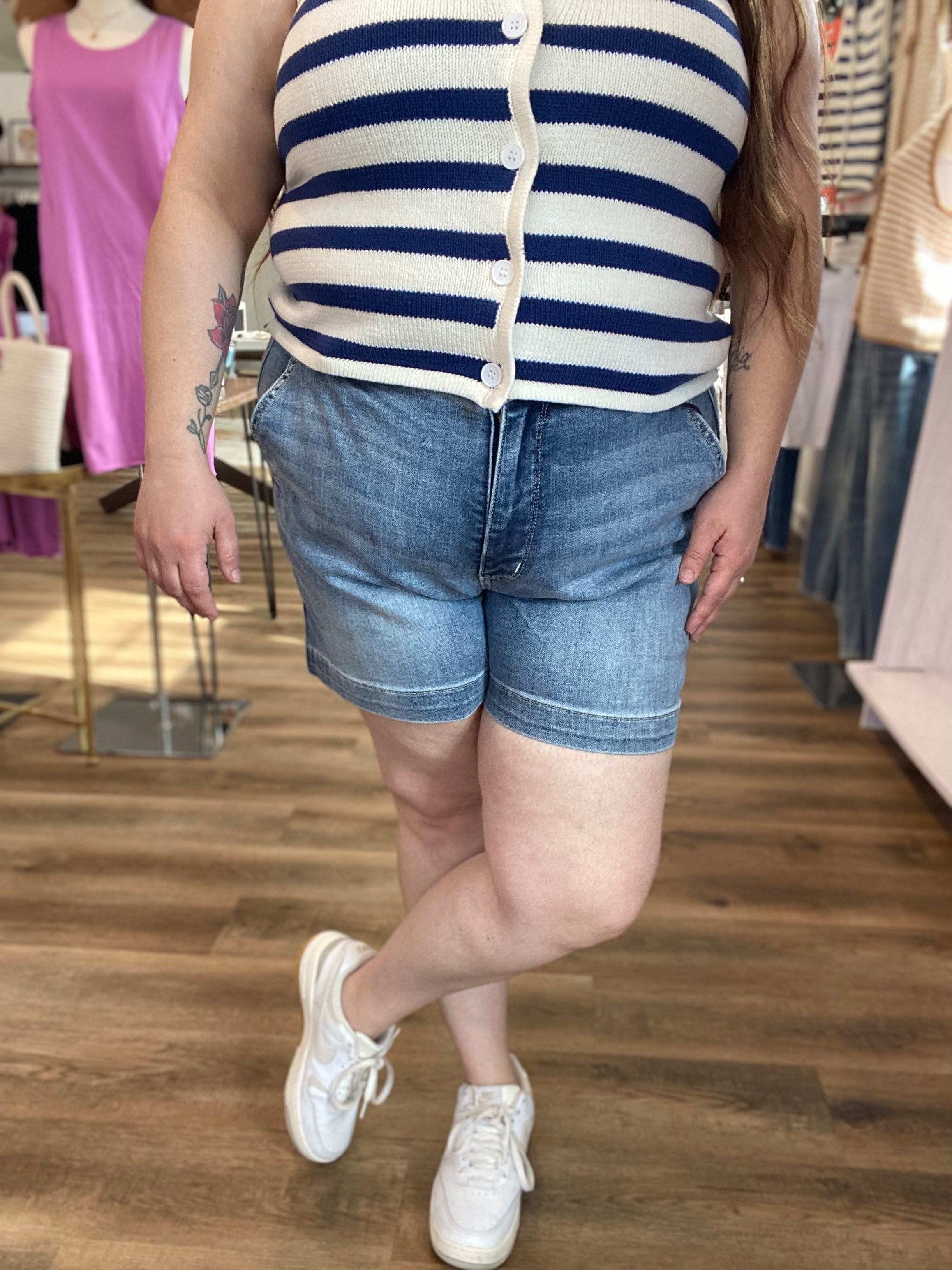 Shop Light Wash Trouser Pocket Denim Shorts | Judy Blue- at Ruby Joy Boutique, a Women's Clothing Store in Pickerington, Ohio