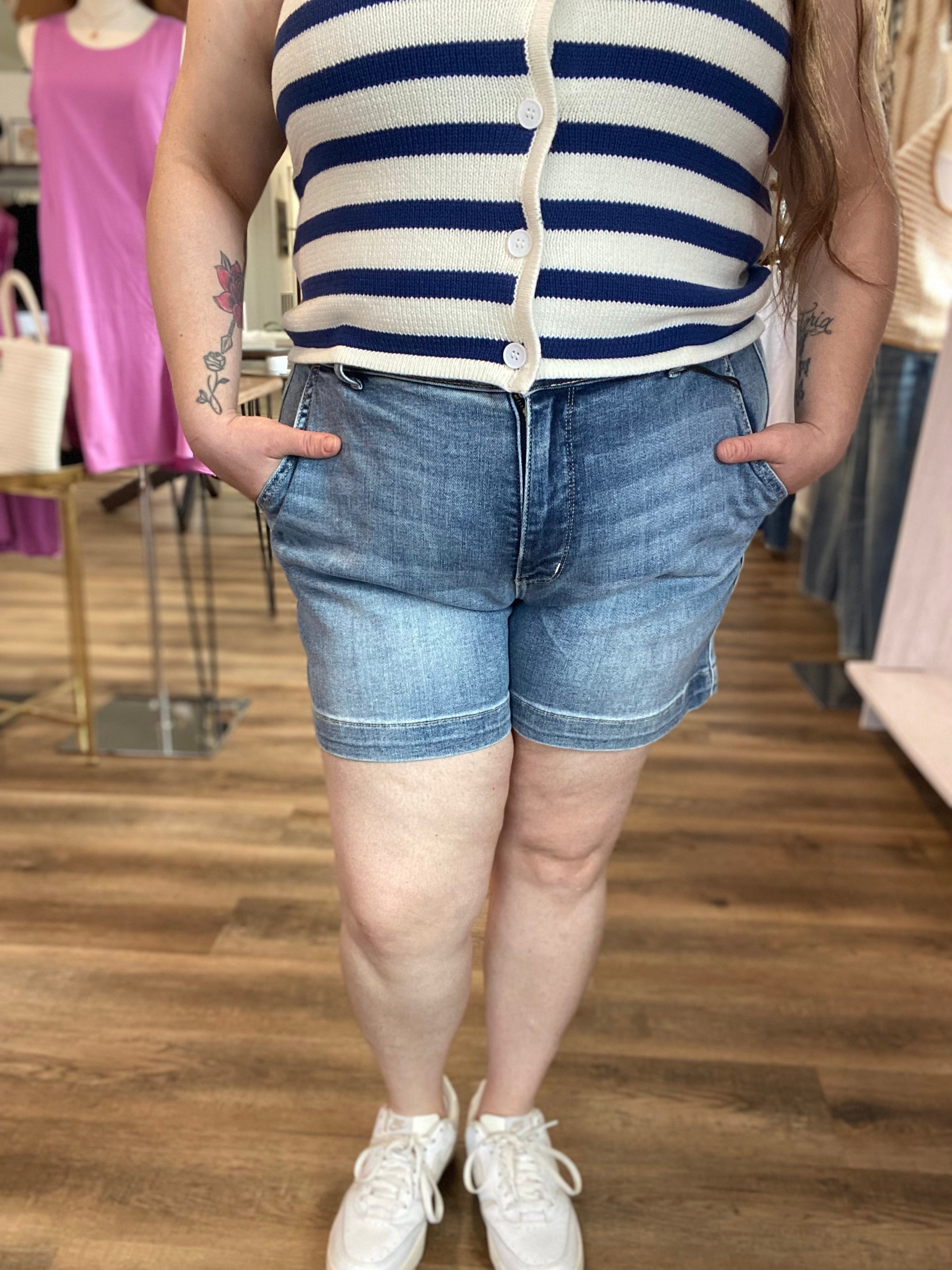 Shop Light Wash Trouser Pocket Denim Shorts | Judy Blue- at Ruby Joy Boutique, a Women's Clothing Store in Pickerington, Ohio