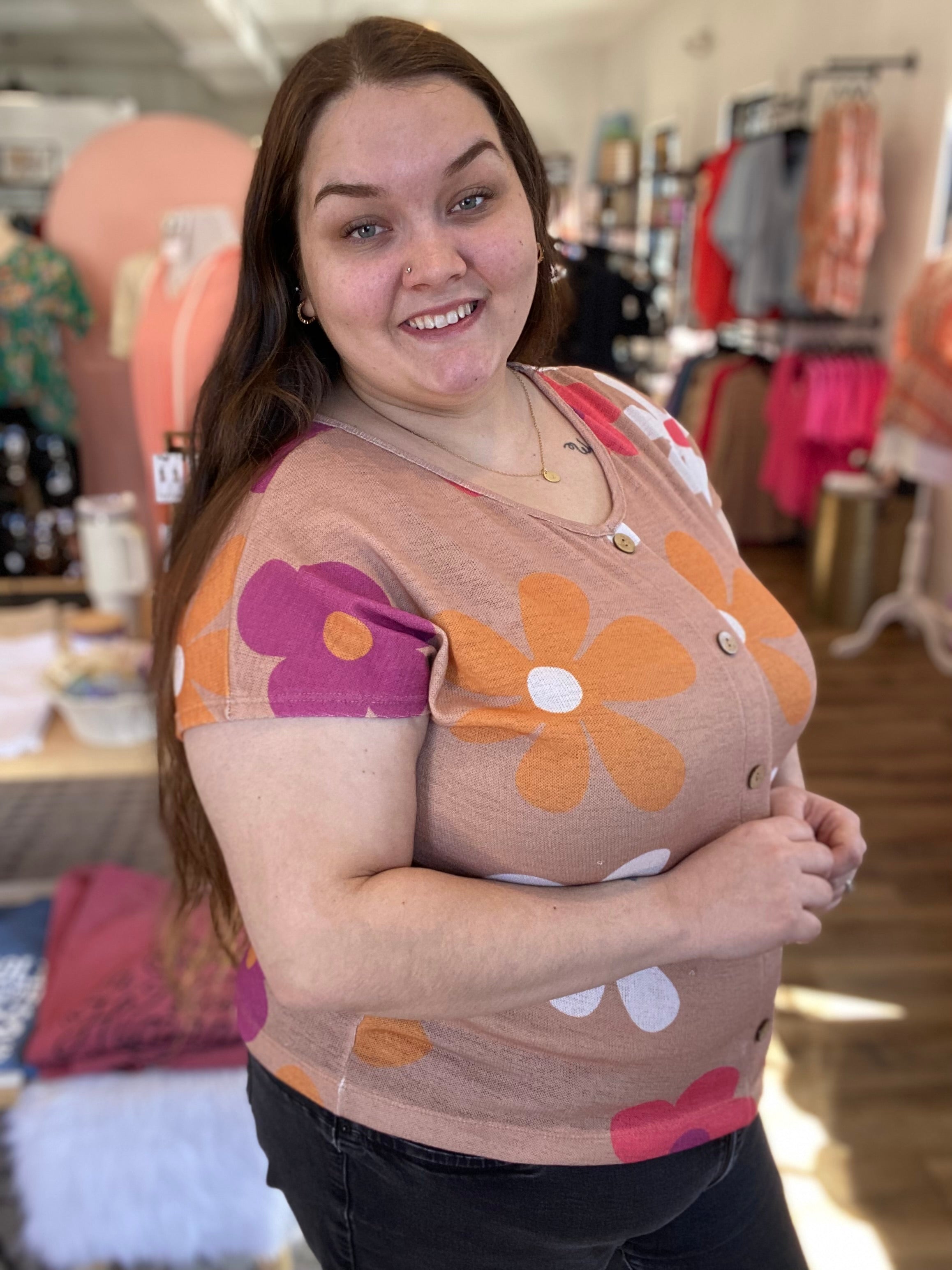 Shop Lightweight Floral Sweater Top-Shirts & Tops at Ruby Joy Boutique, a Women's Clothing Store in Pickerington, Ohio