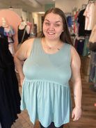 Shop Lina Babydoll Tank - Aloe-Tank Top at Ruby Joy Boutique, a Women's Clothing Store in Pickerington, Ohio