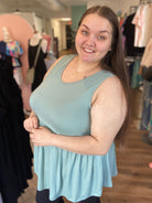 Shop Lina Babydoll Tank - Aloe-Tank Top at Ruby Joy Boutique, a Women's Clothing Store in Pickerington, Ohio