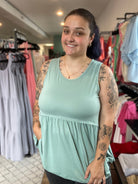 Shop Lina Babydoll Tank - Aloe-Tank Top at Ruby Joy Boutique, a Women's Clothing Store in Pickerington, Ohio