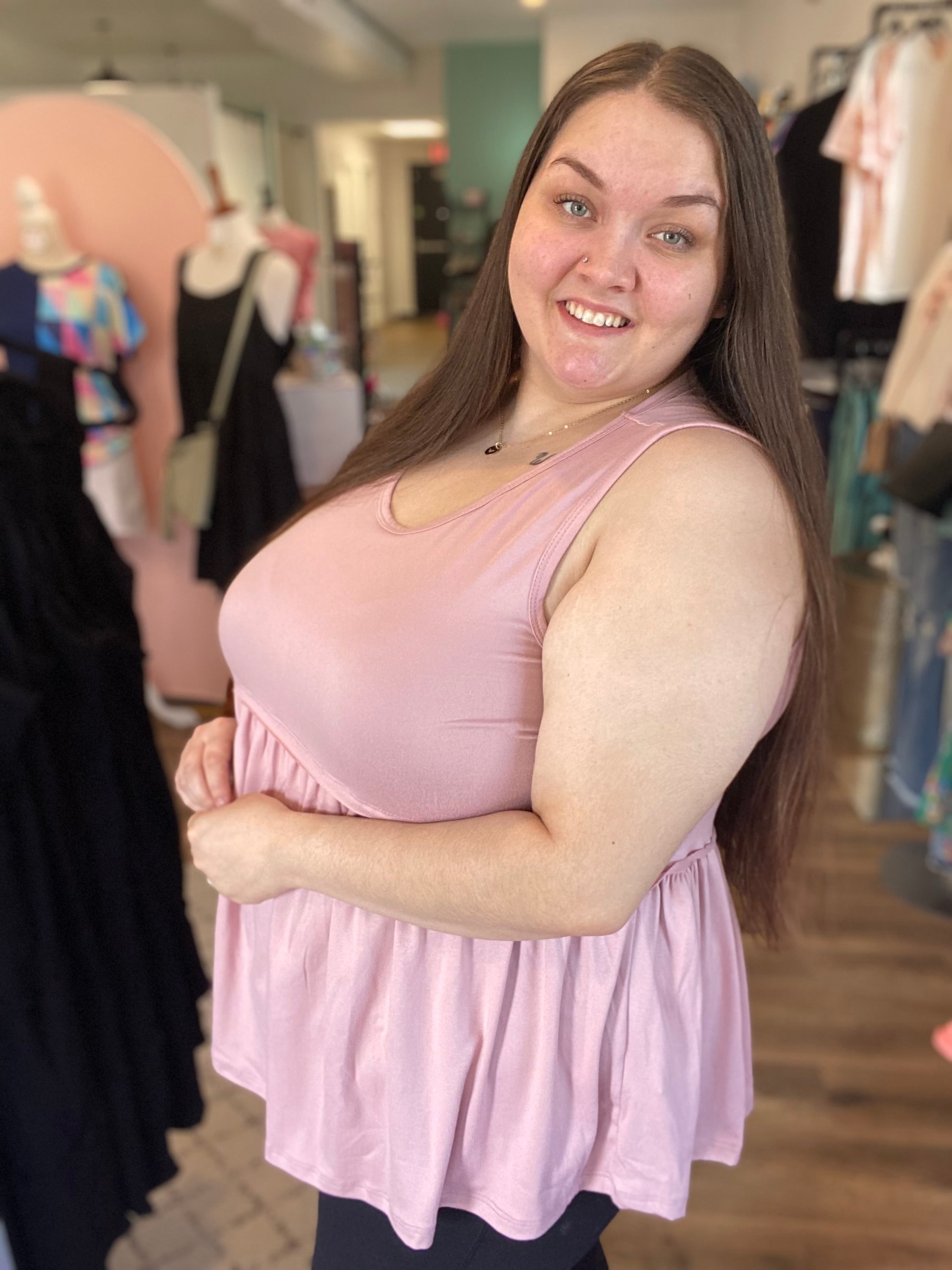 Shop Lina Babydoll Tank - Pale Rose-Tank Top at Ruby Joy Boutique, a Women's Clothing Store in Pickerington, Ohio