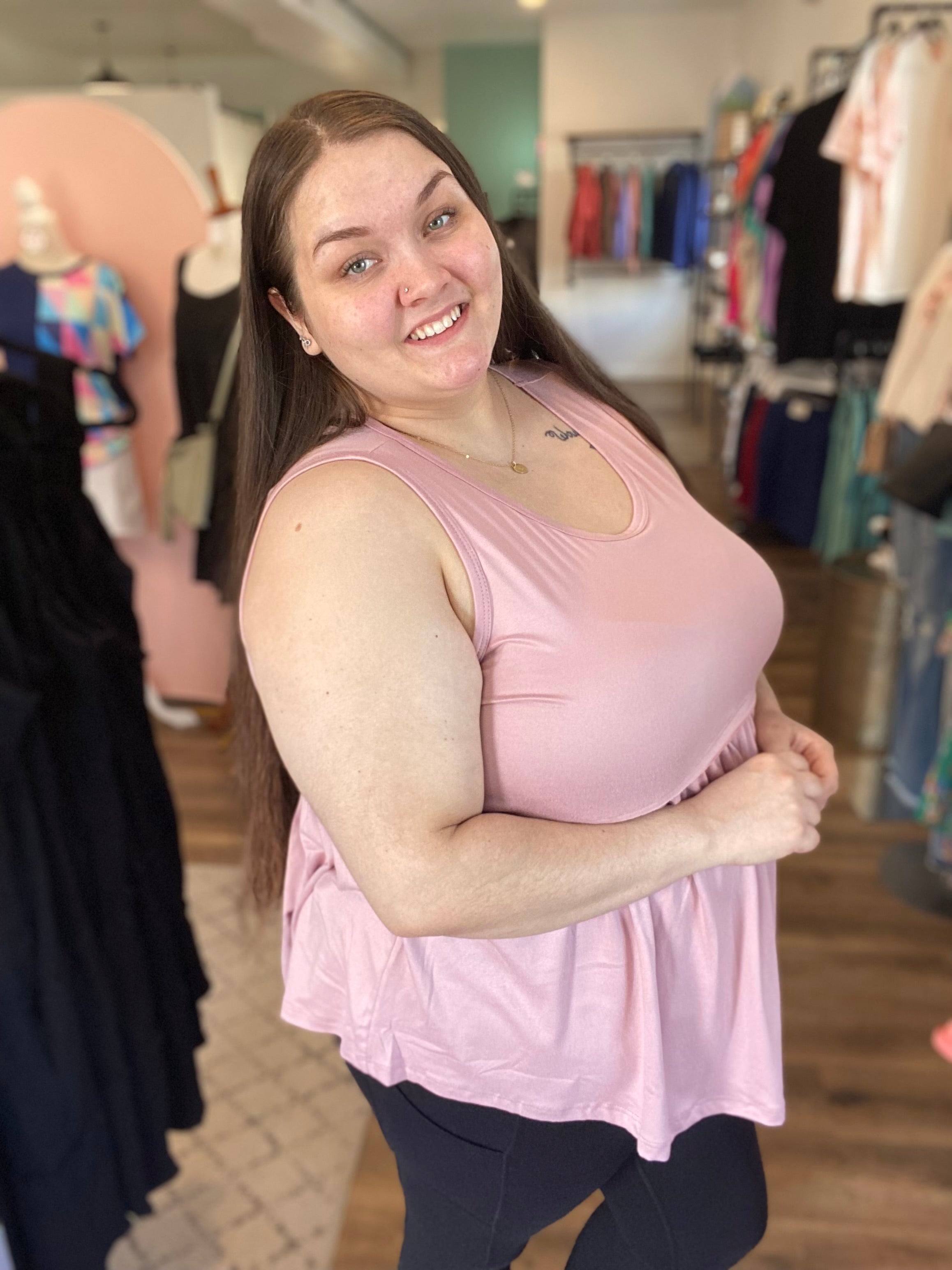 Shop Lina Babydoll Tank - Pale Rose-Shirts & Tops at Ruby Joy Boutique, a Women's Clothing Store in Pickerington, Ohio