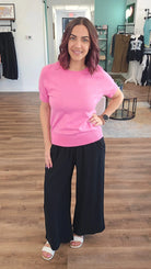 Shop Linen Blend Scallop Hem Wide Leg Pants - Black- at Ruby Joy Boutique, a Women's Clothing Store in Pickerington, Ohio