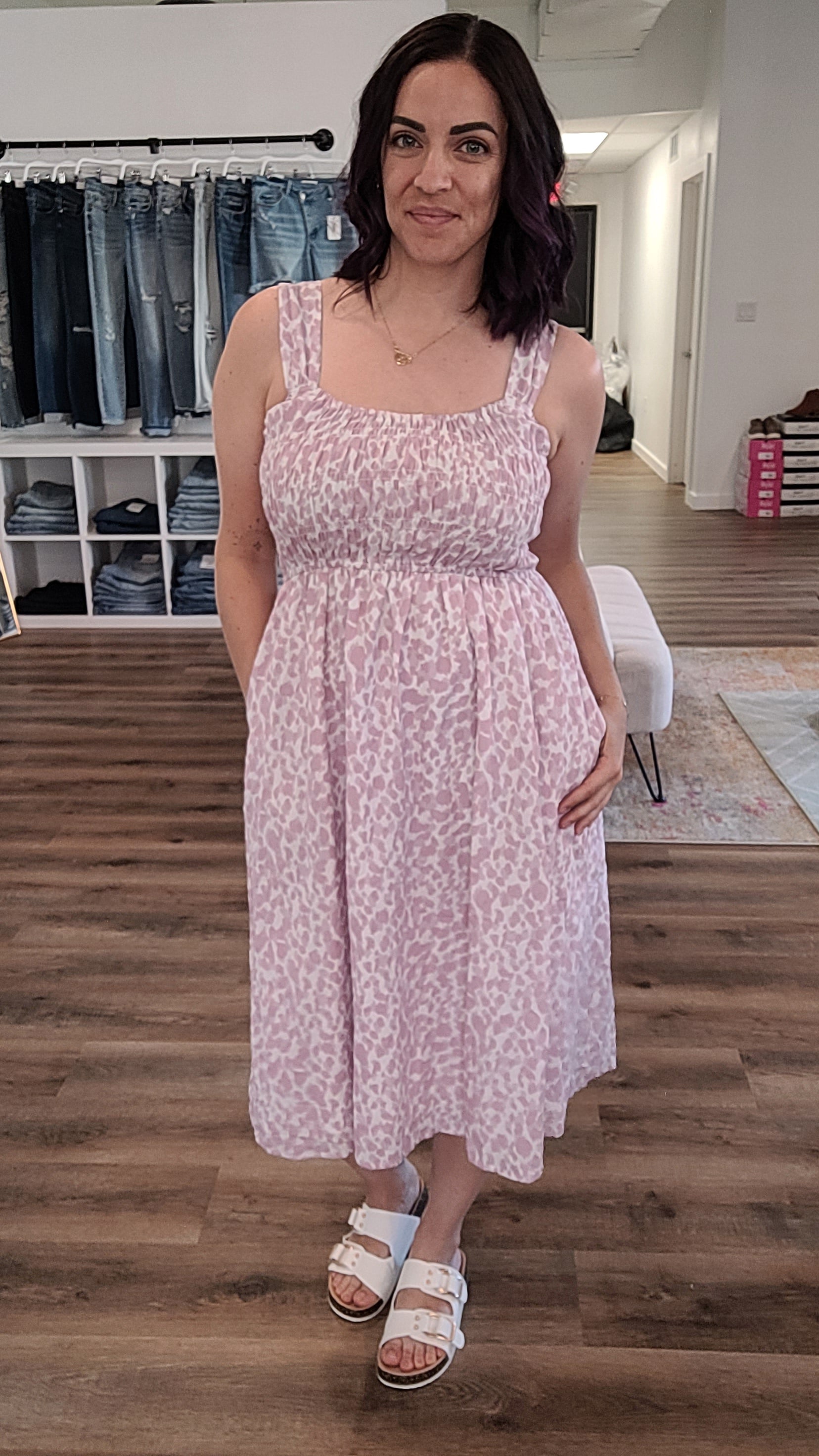 Shop Lizzy Smocked Maxi Dress-Dresses at Ruby Joy Boutique, a Women's Clothing Store in Pickerington, Ohio