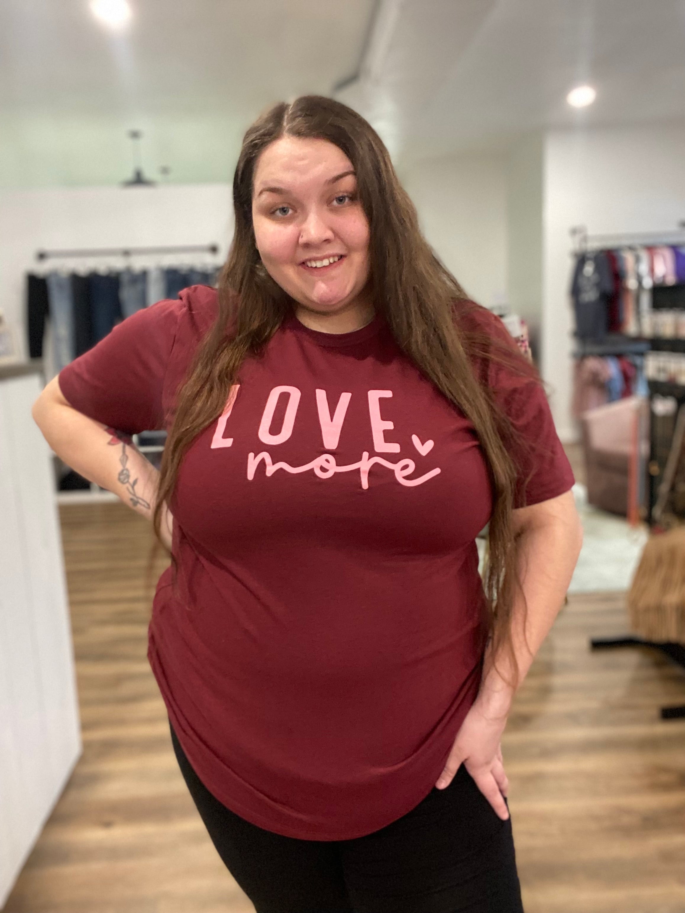 Shop Love More Graphic Tee-Graphic Tee at Ruby Joy Boutique, a Women's Clothing Store in Pickerington, Ohio