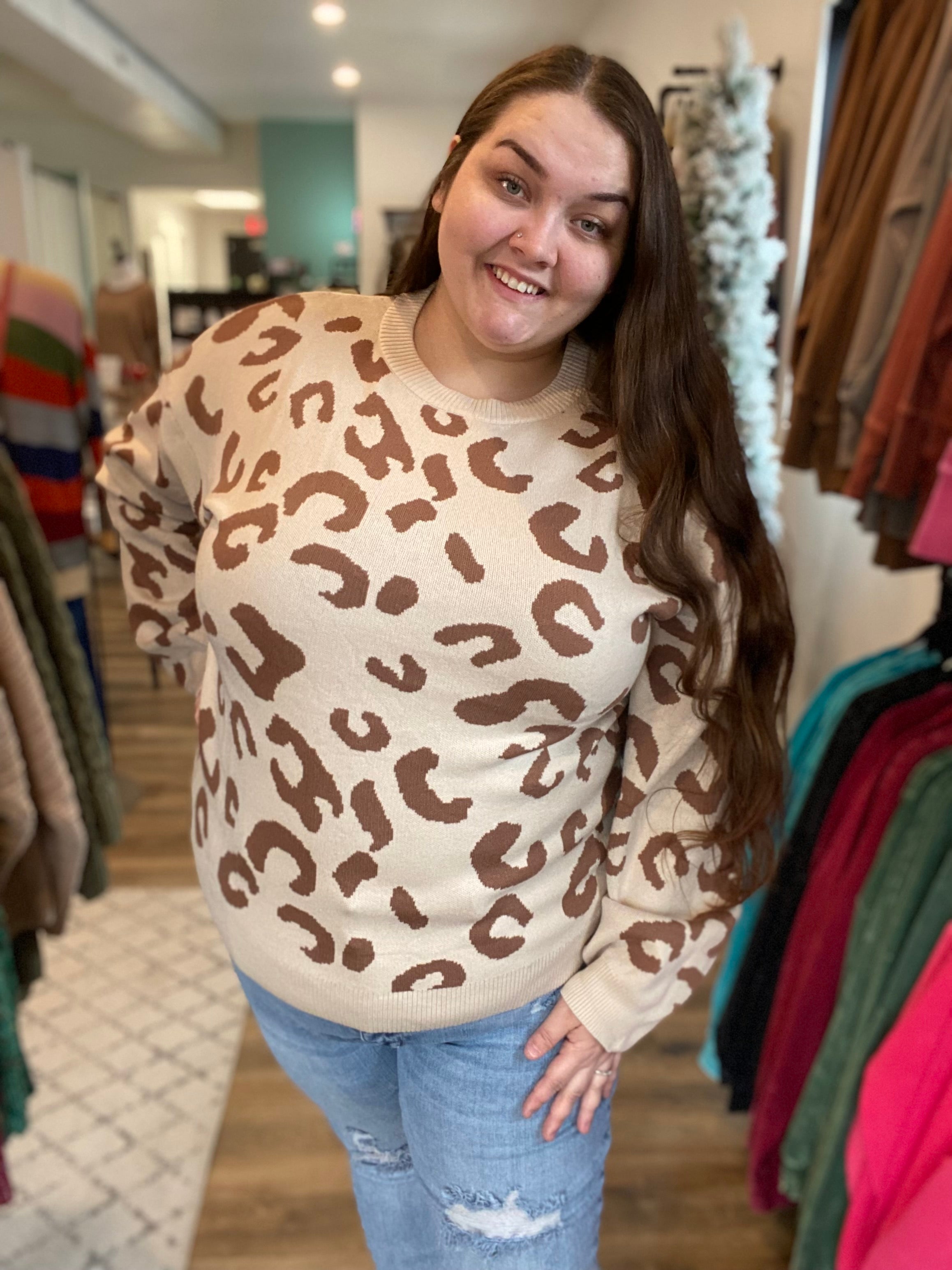Shop Luce Leopard Print Sweater-Sweater at Ruby Joy Boutique, a Women's Clothing Store in Pickerington, Ohio