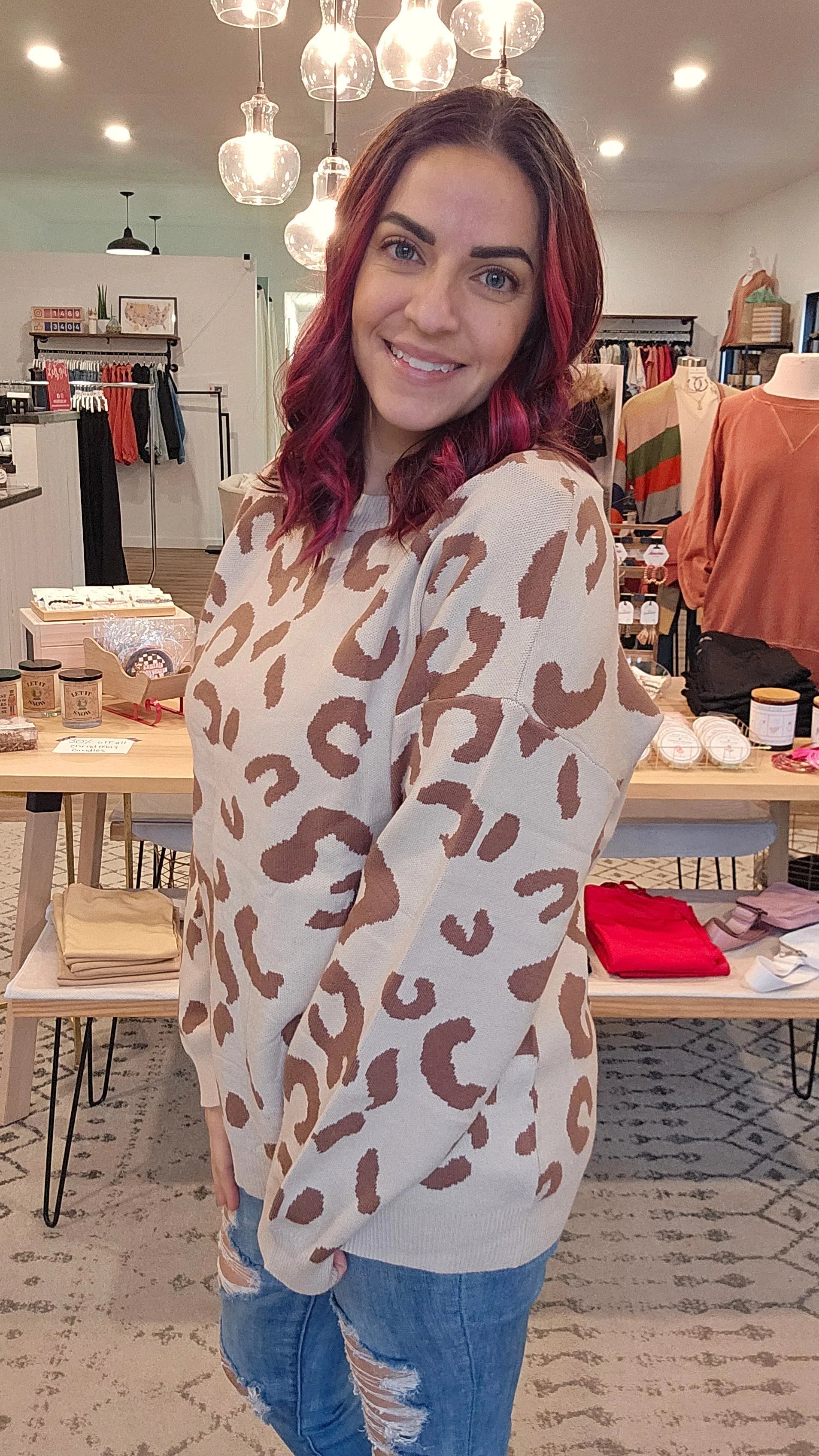 Shop Luce Leopard Print Sweater-Sweater at Ruby Joy Boutique, a Women's Clothing Store in Pickerington, Ohio