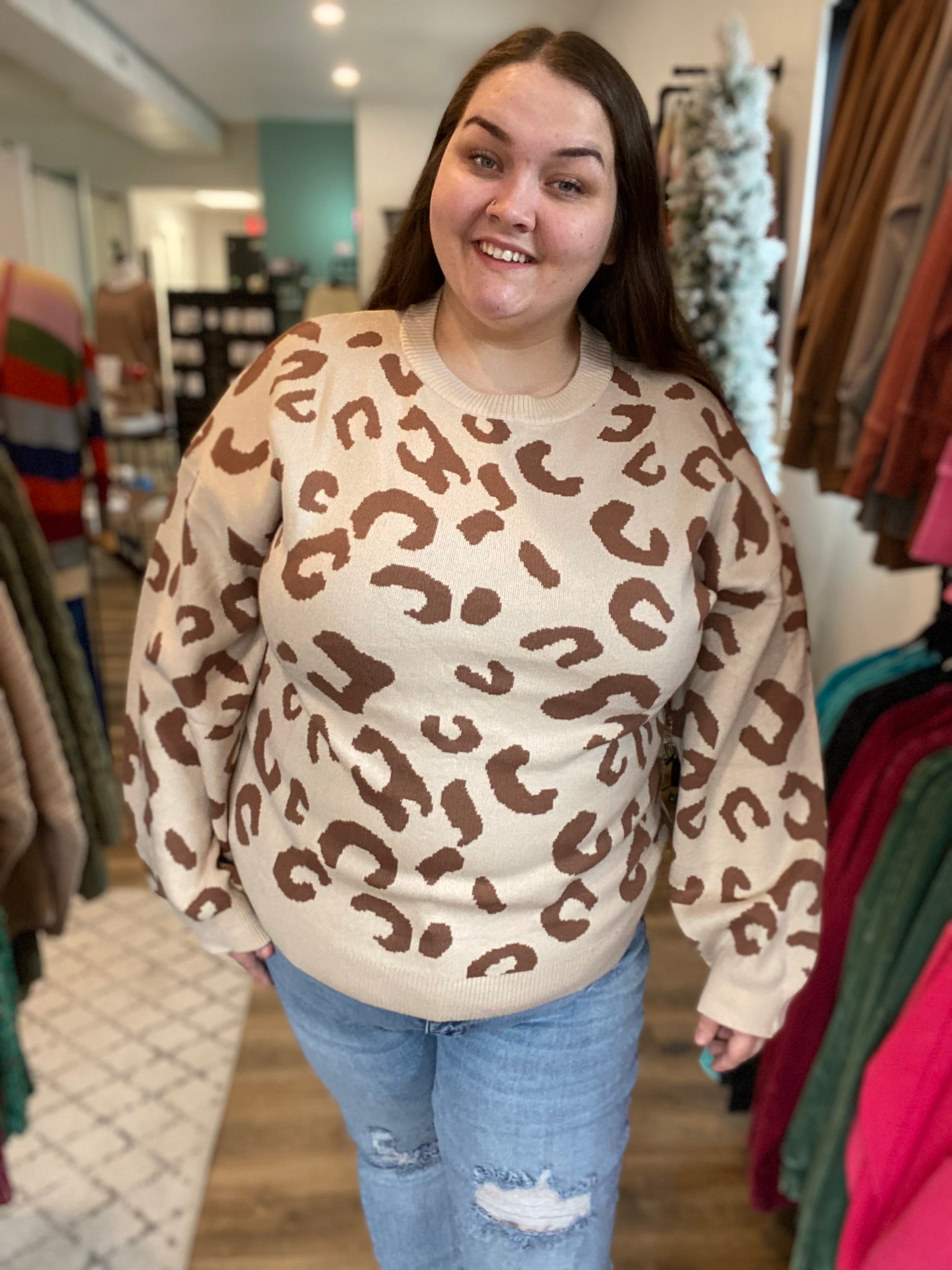 Leopard print sweater plus size hotsell