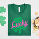 Shop Lucky Checkered Shamrock | St. Patrick's Day Graphic Top-Tee at Ruby Joy Boutique, a Women's Clothing Store in Pickerington, Ohio