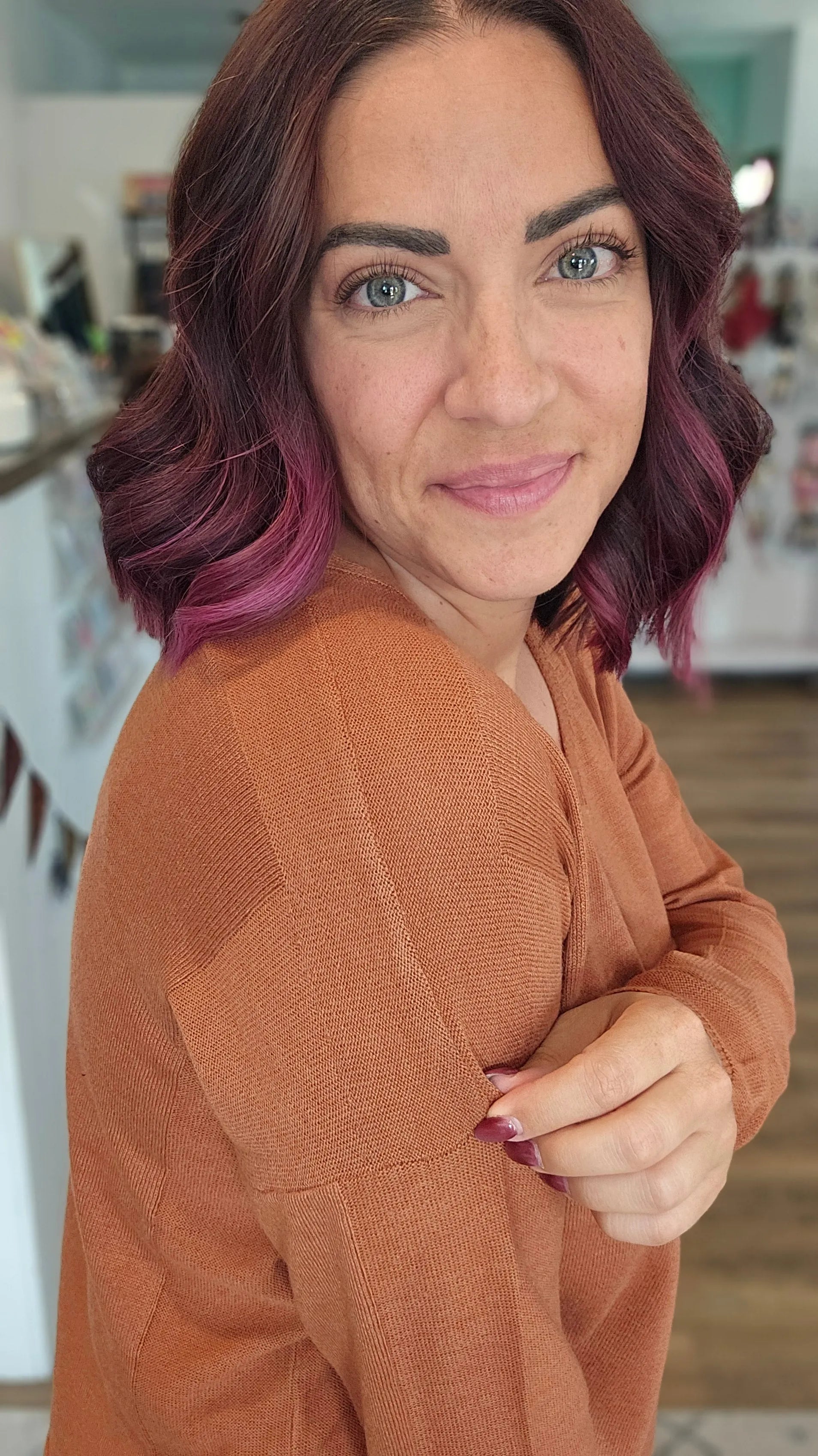 Shop Luxe V-neck Sweater - Copper- at Ruby Joy Boutique, a Women's Clothing Store in Pickerington, Ohio