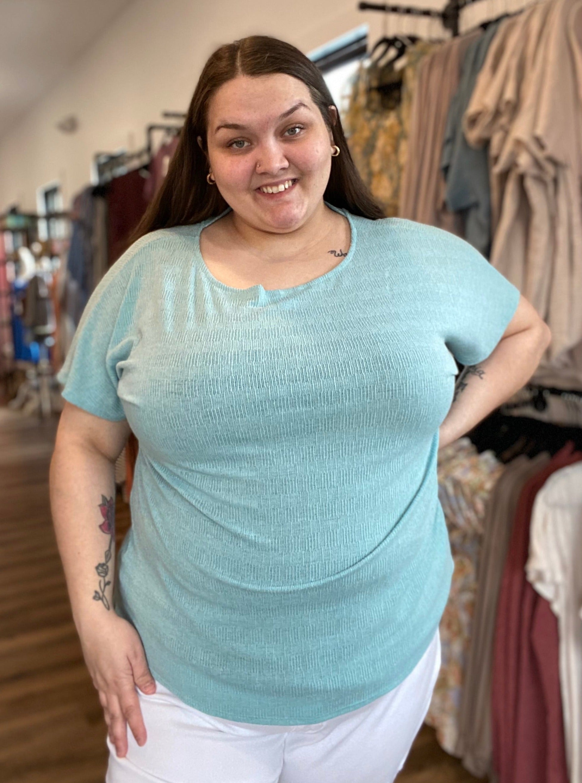 Shop Lydia Reverse V-neck Top-Shirts & Tops at Ruby Joy Boutique, a Women's Clothing Store in Pickerington, Ohio