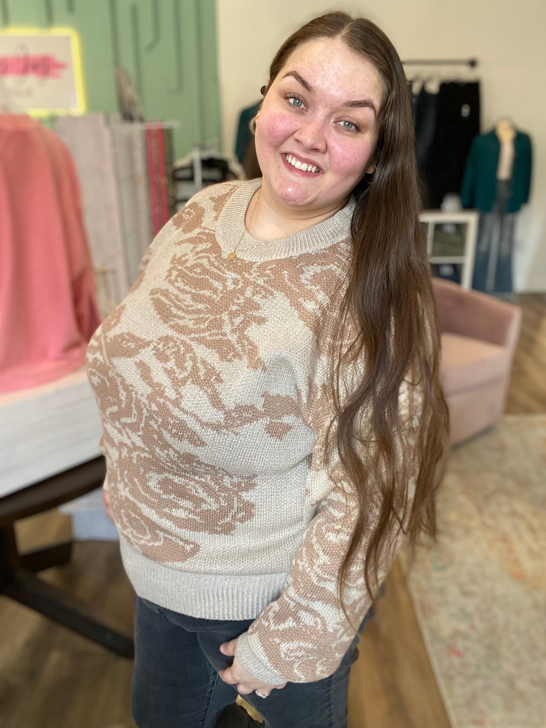 Shop Lynn Floral Print Sweater-Sweater at Ruby Joy Boutique, a Women's Clothing Store in Pickerington, Ohio