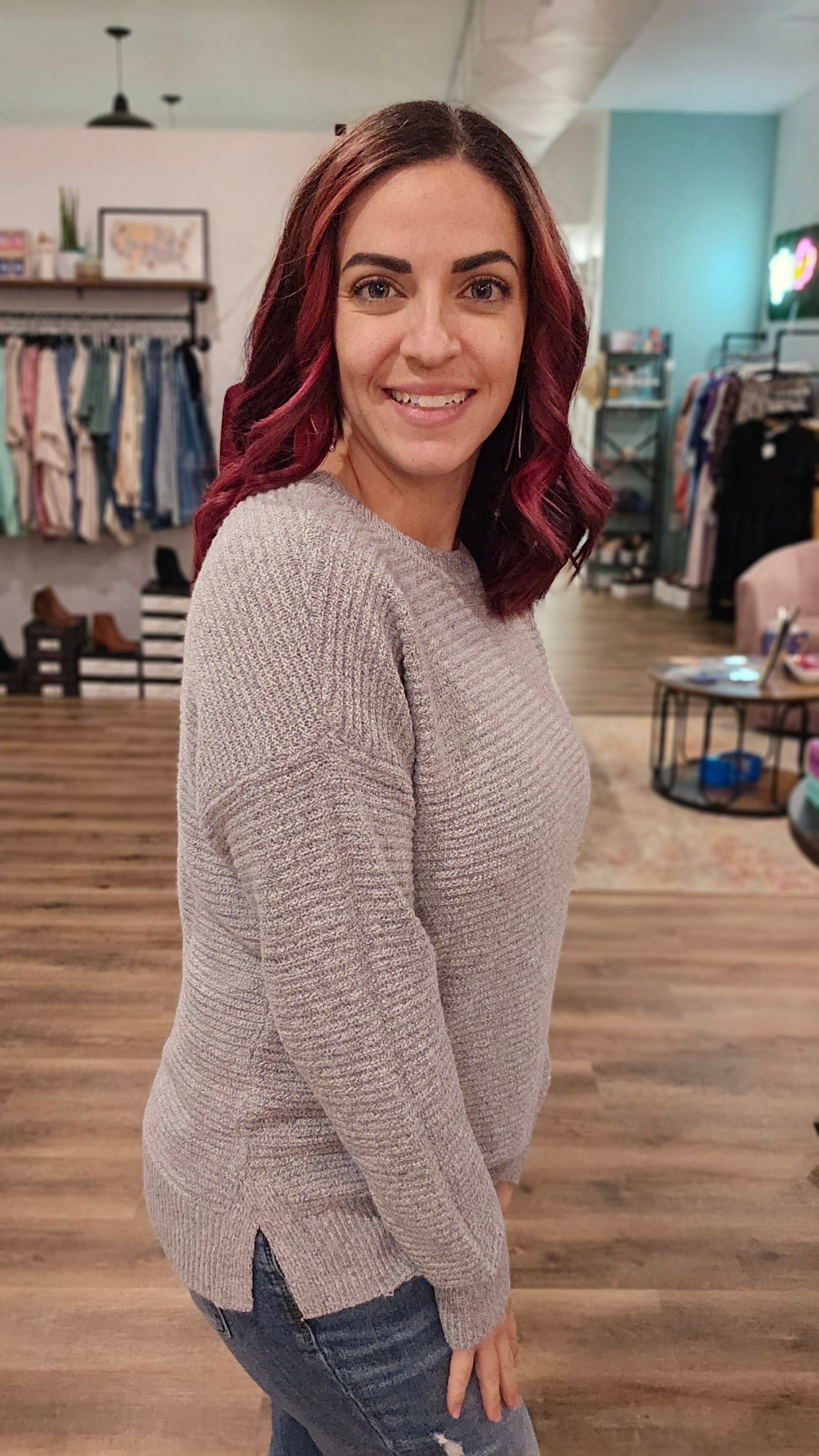 Shop Madison Horizontal Stripe Sweater - Gray-Shirts & Tops at Ruby Joy Boutique, a Women's Clothing Store in Pickerington, Ohio