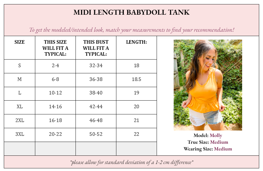 Shop Margo Midi Length Babydoll Tank- at Ruby Joy Boutique, a Women's Clothing Store in Pickerington, Ohio