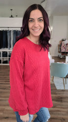 Shop Meri Cable Knit Sweater-Sweater at Ruby Joy Boutique, a Women's Clothing Store in Pickerington, Ohio
