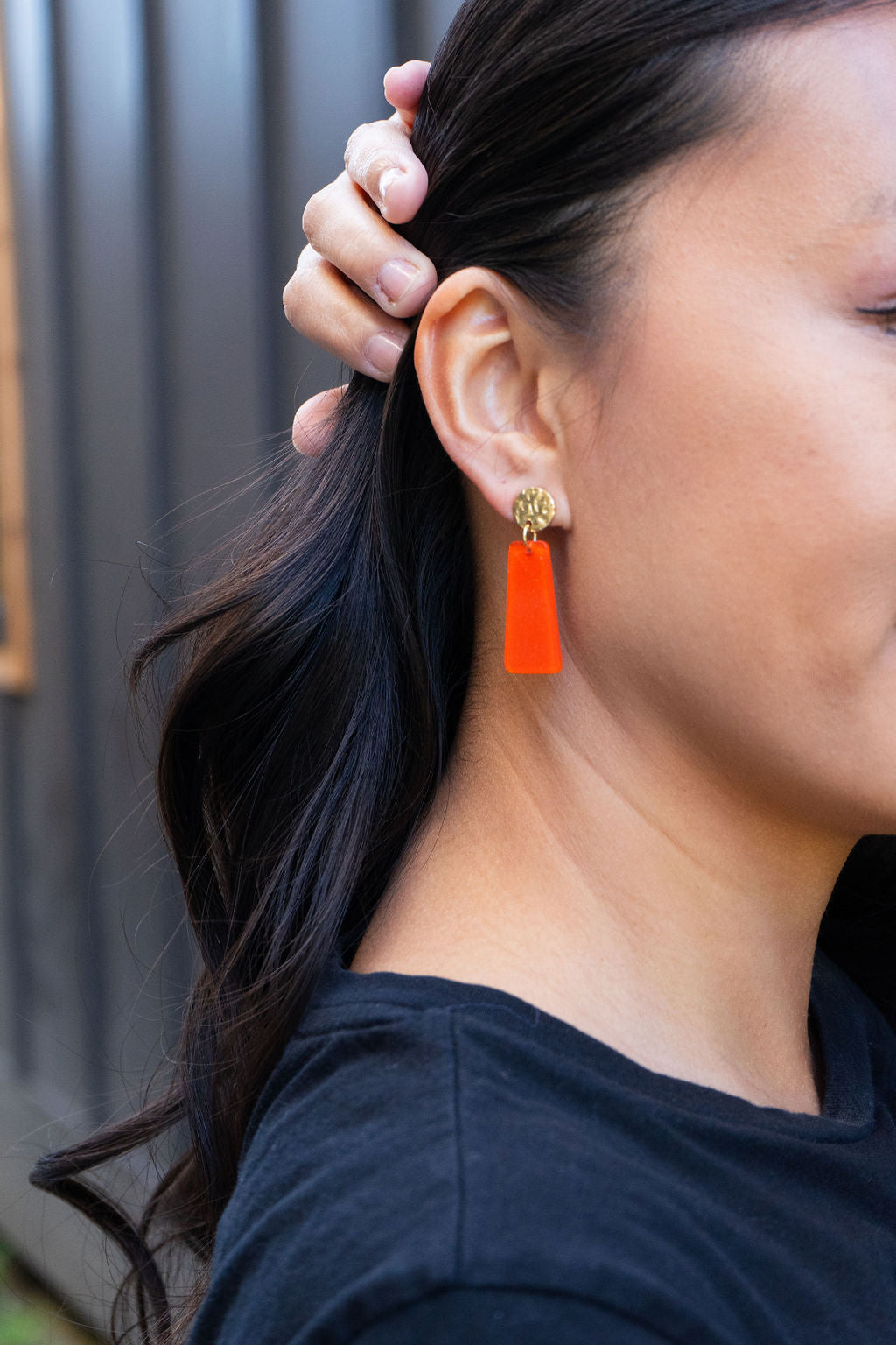 Shop Mia Mini Earrings - Orange Glitter- at Ruby Joy Boutique, a Women's Clothing Store in Pickerington, Ohio