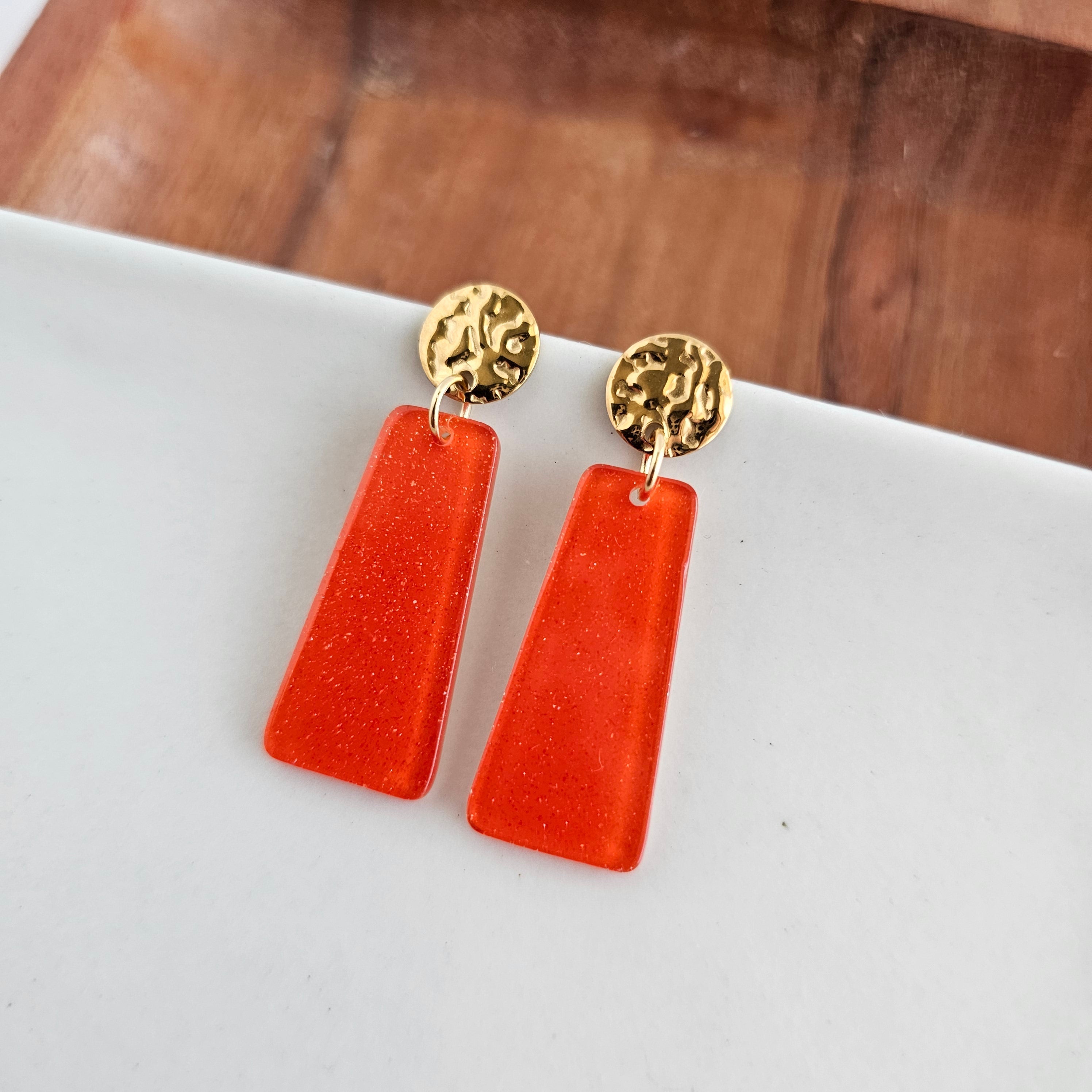 Shop Mia Mini Earrings - Orange Glitter- at Ruby Joy Boutique, a Women's Clothing Store in Pickerington, Ohio