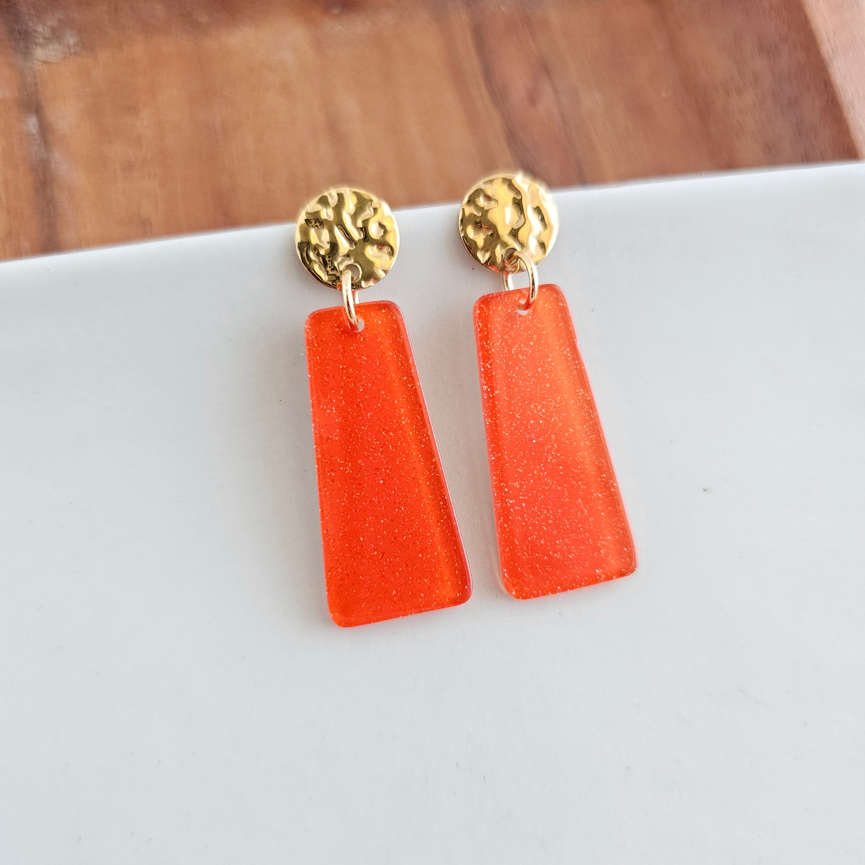 Shop Mia Mini Earrings - Orange Glitter- at Ruby Joy Boutique, a Women's Clothing Store in Pickerington, Ohio