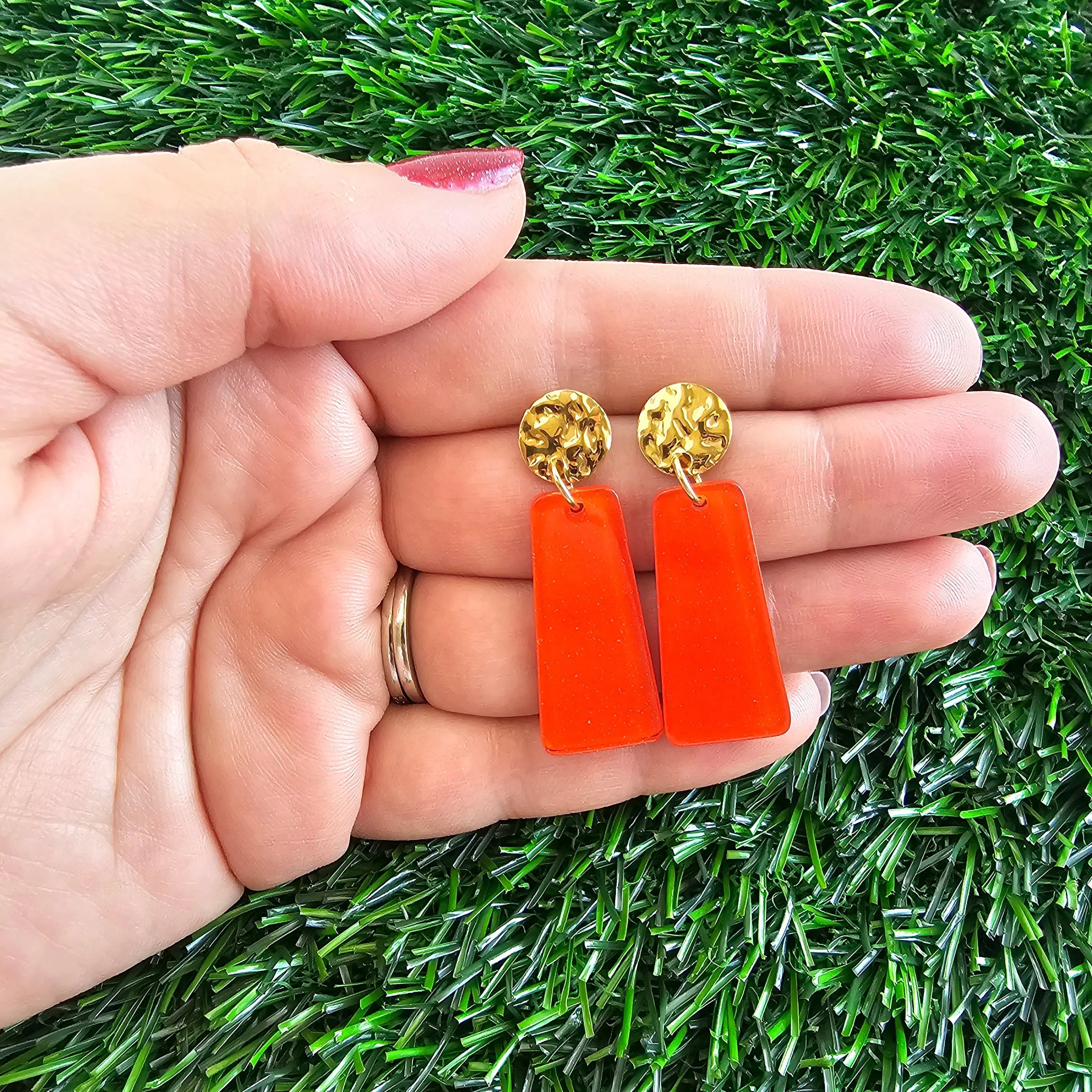 Shop Mia Mini Earrings - Orange Glitter- at Ruby Joy Boutique, a Women's Clothing Store in Pickerington, Ohio