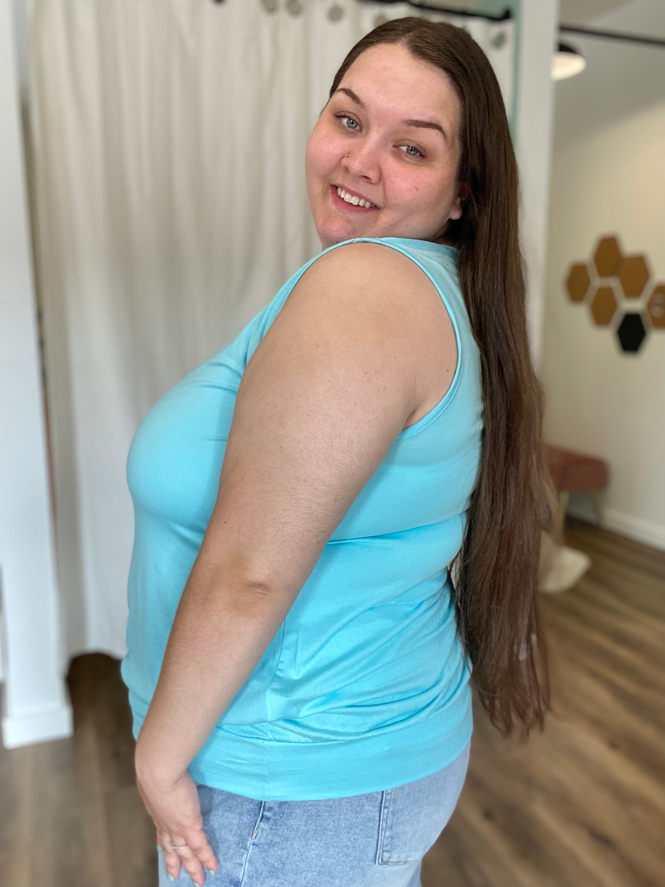 Shop Michele Banded Bottom Tank-Tank Top at Ruby Joy Boutique, a Women's Clothing Store in Pickerington, Ohio