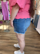 Shop Mid Rise Frayed Hem Denim Shorts | Zenana- at Ruby Joy Boutique, a Women's Clothing Store in Pickerington, Ohio