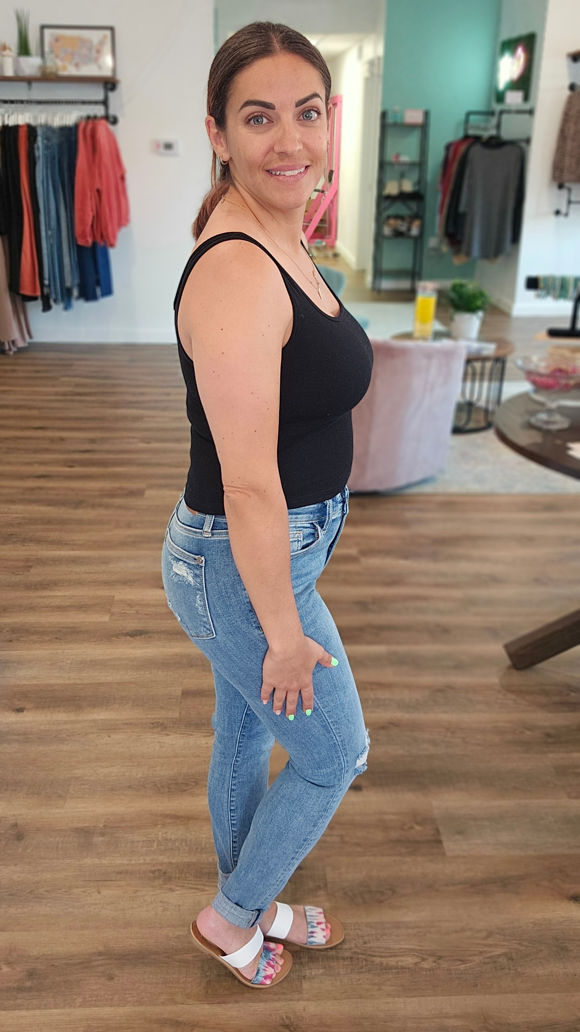 Shop Mid Rise Raw Hem Skinny Jeans | Judy Blue-Jeans at Ruby Joy Boutique, a Women's Clothing Store in Pickerington, Ohio