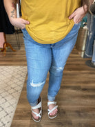 Shop Mid Rise Raw Hem Skinny Jeans | Judy Blue-Denim at Ruby Joy Boutique, a Women's Clothing Store in Pickerington, Ohio