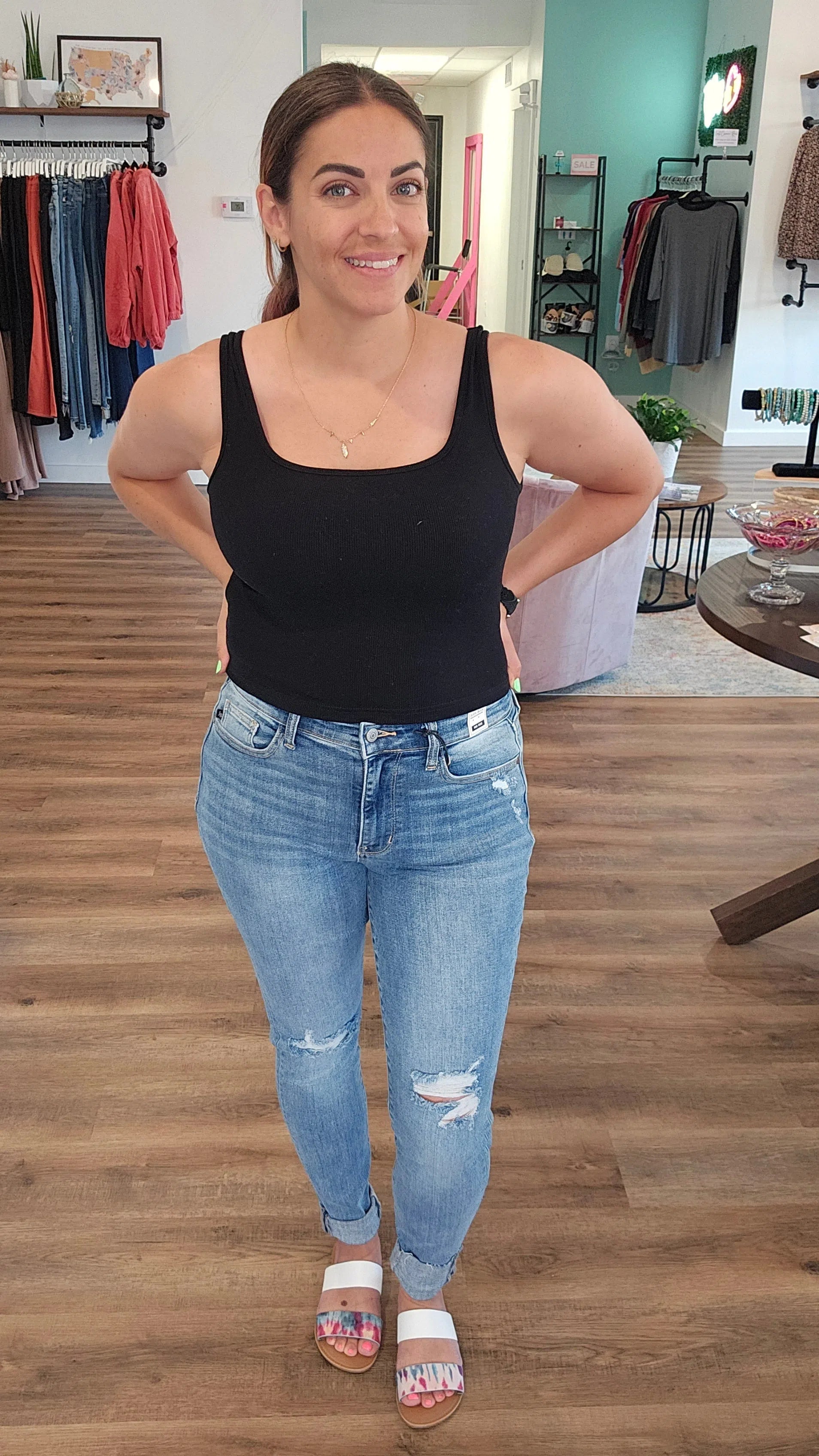 Shop Mid Rise Raw Hem Skinny Jeans | Judy Blue-Jeans at Ruby Joy Boutique, a Women's Clothing Store in Pickerington, Ohio