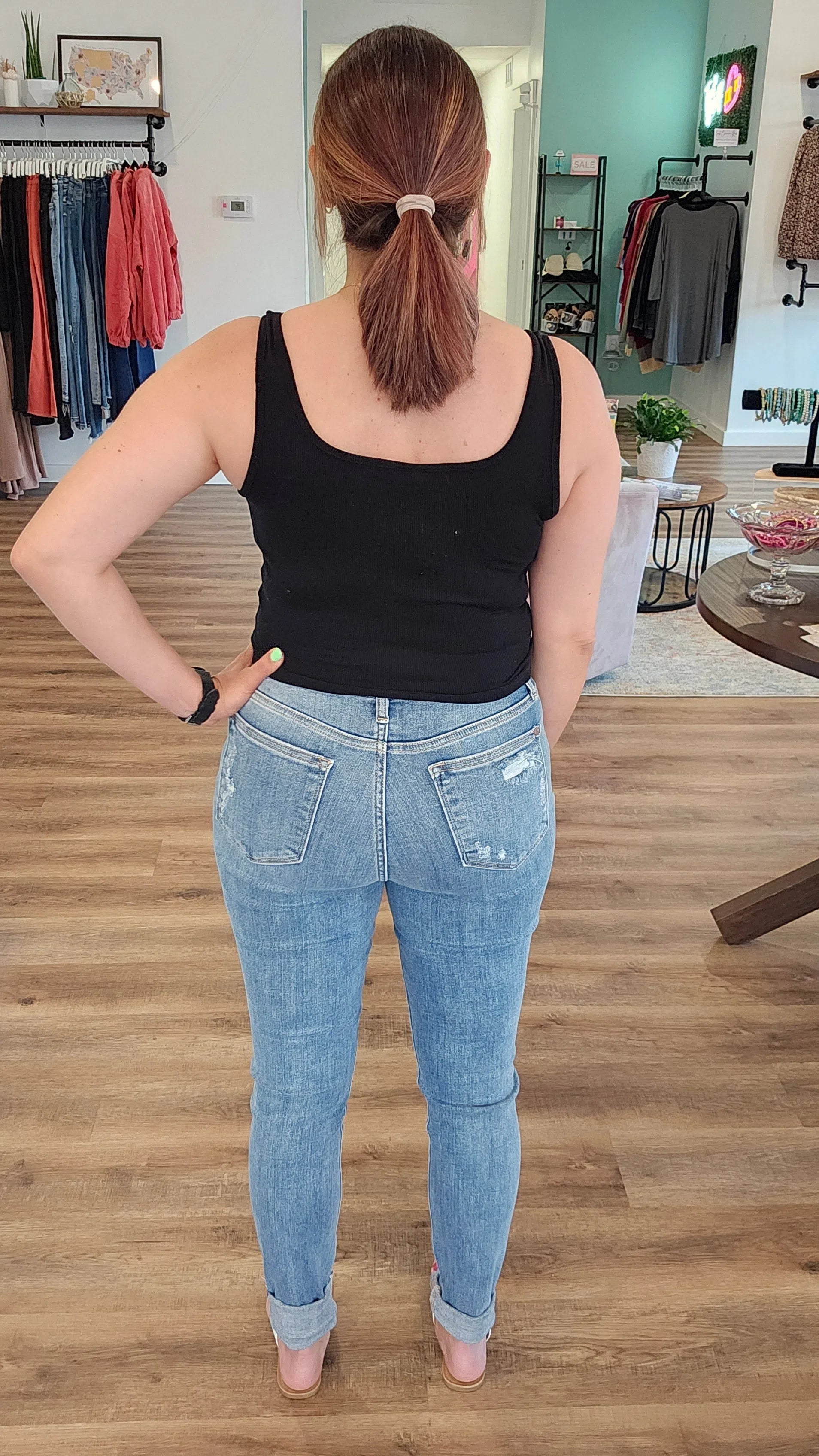 Shop Mid Rise Raw Hem Skinny Jeans | Judy Blue-Denim at Ruby Joy Boutique, a Women's Clothing Store in Pickerington, Ohio