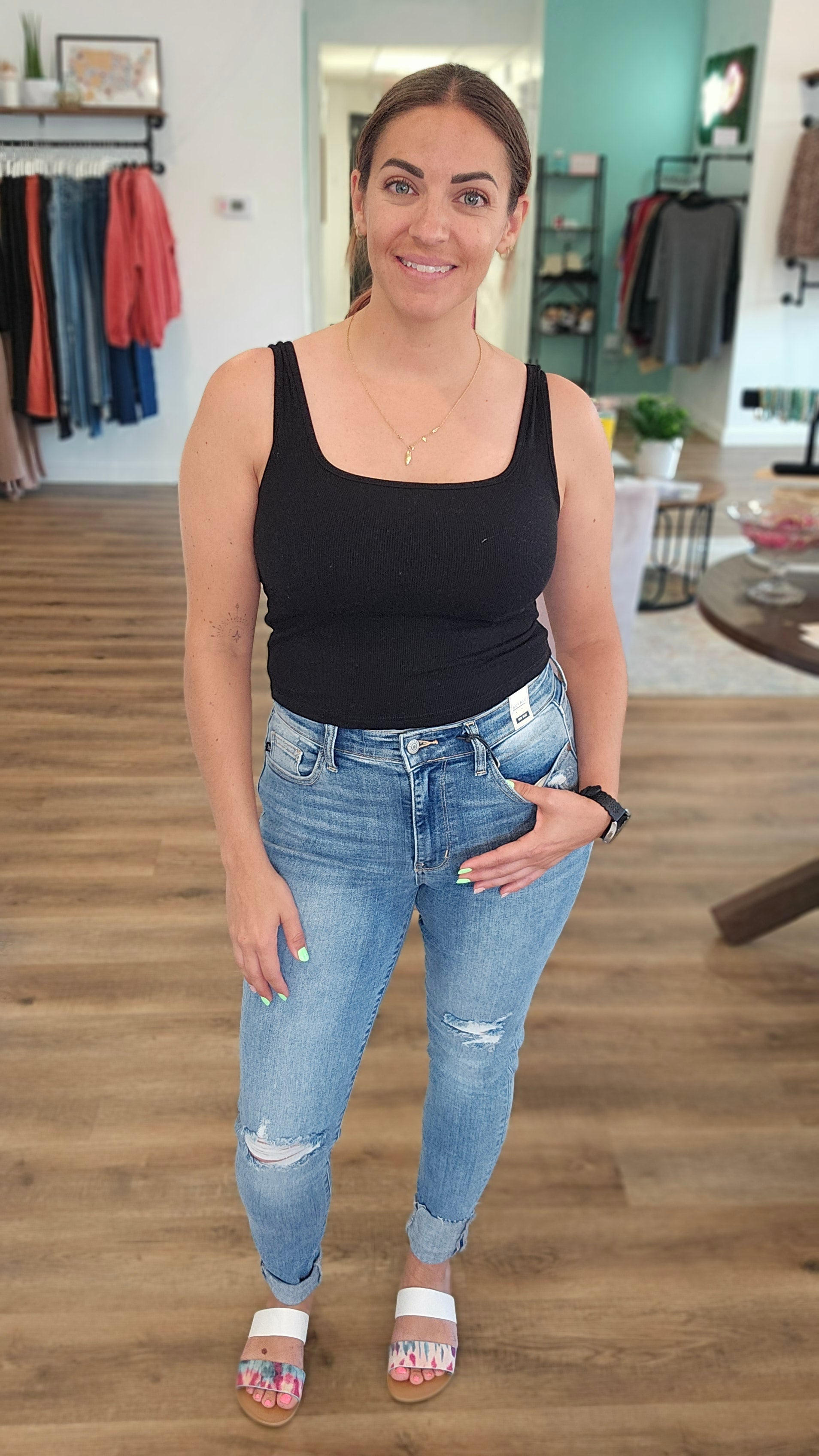 Shop Mid Rise Raw Hem Skinny Jeans | Judy Blue-Jeans at Ruby Joy Boutique, a Women's Clothing Store in Pickerington, Ohio