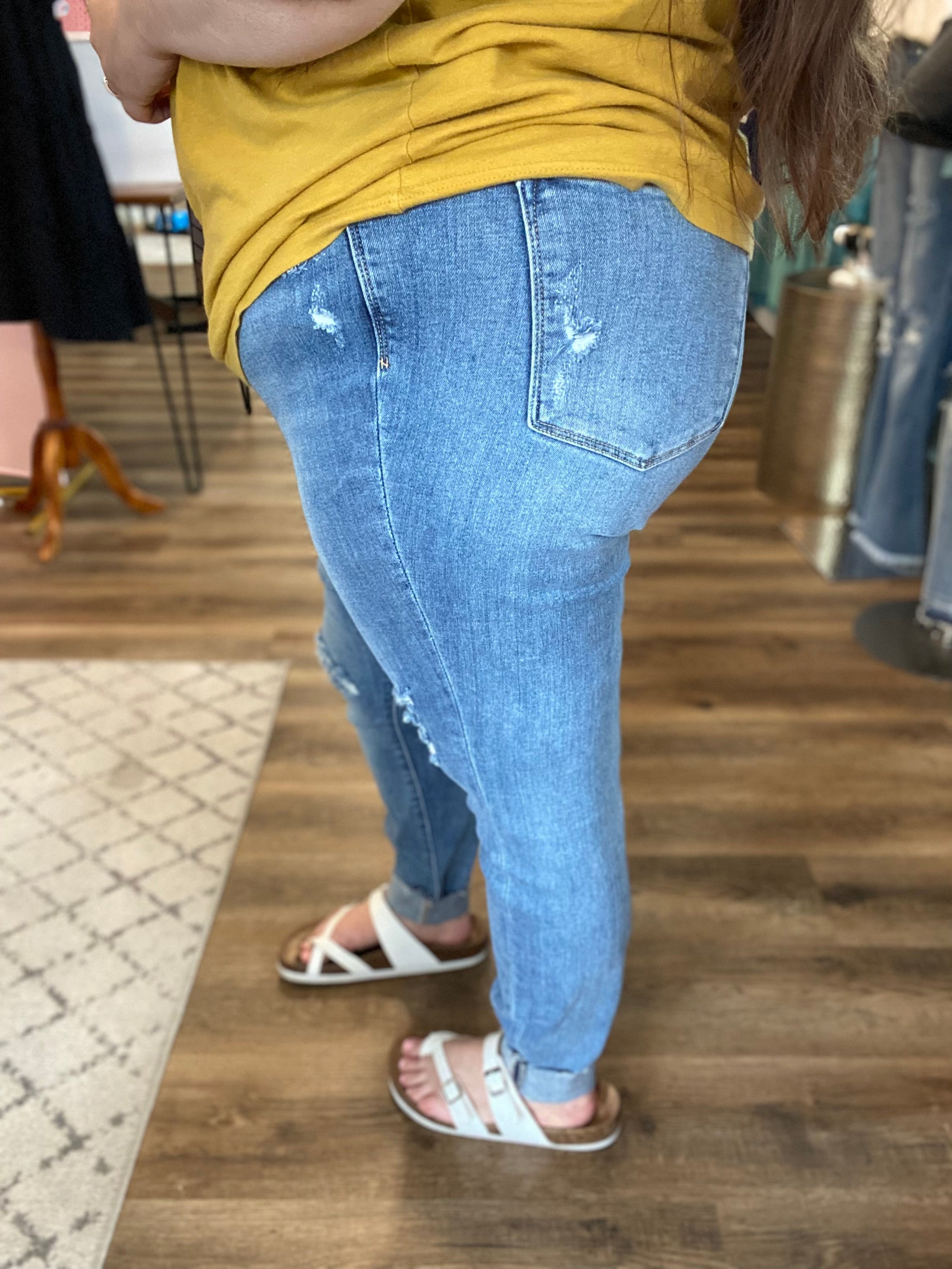 Shop Mid Rise Raw Hem Skinny Jeans | Judy Blue-Denim at Ruby Joy Boutique, a Women's Clothing Store in Pickerington, Ohio