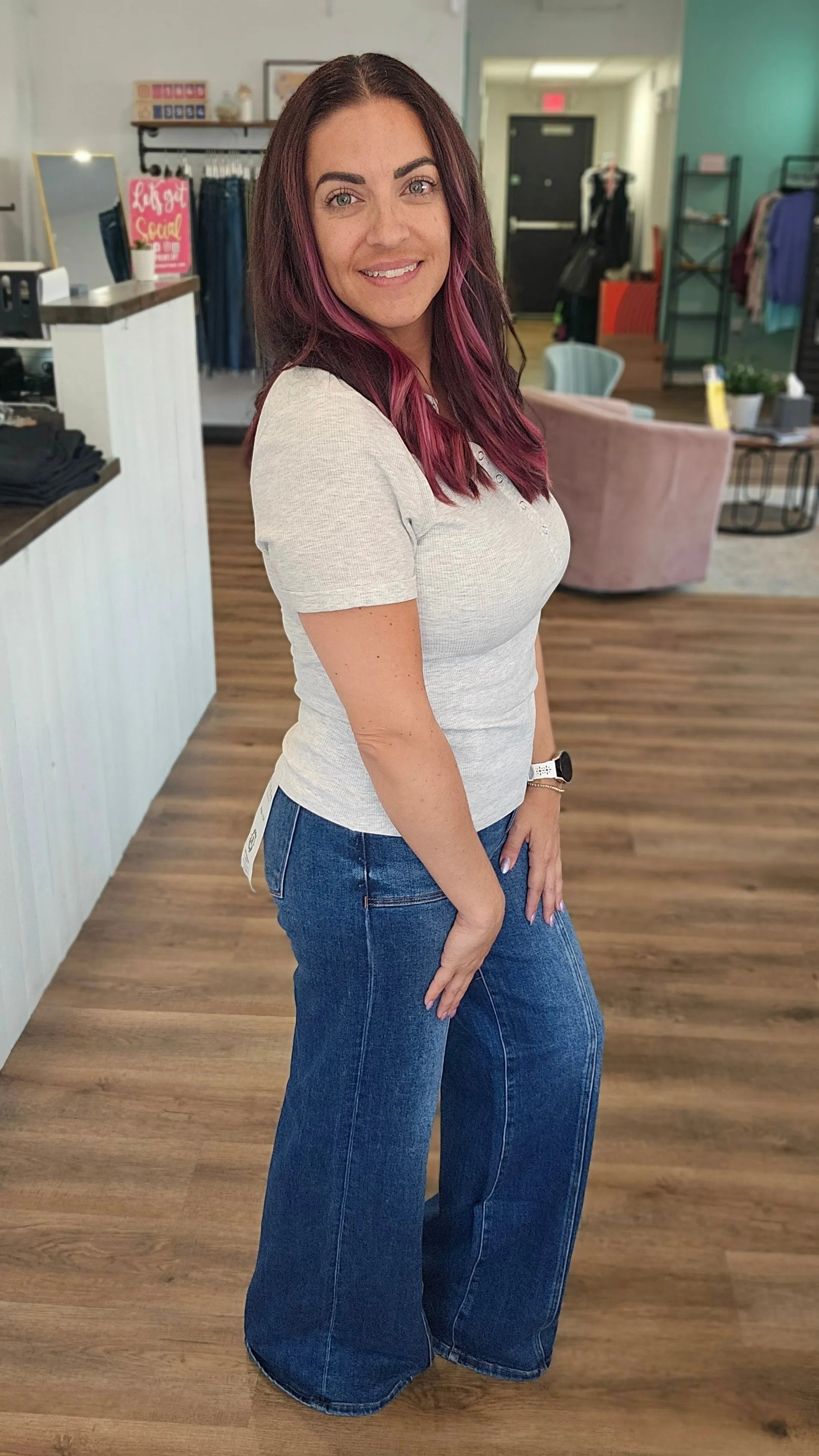 Shop Mid-Rise Wide Leg Front Seam Jeans | Risen- at Ruby Joy Boutique, a Women's Clothing Store in Pickerington, Ohio