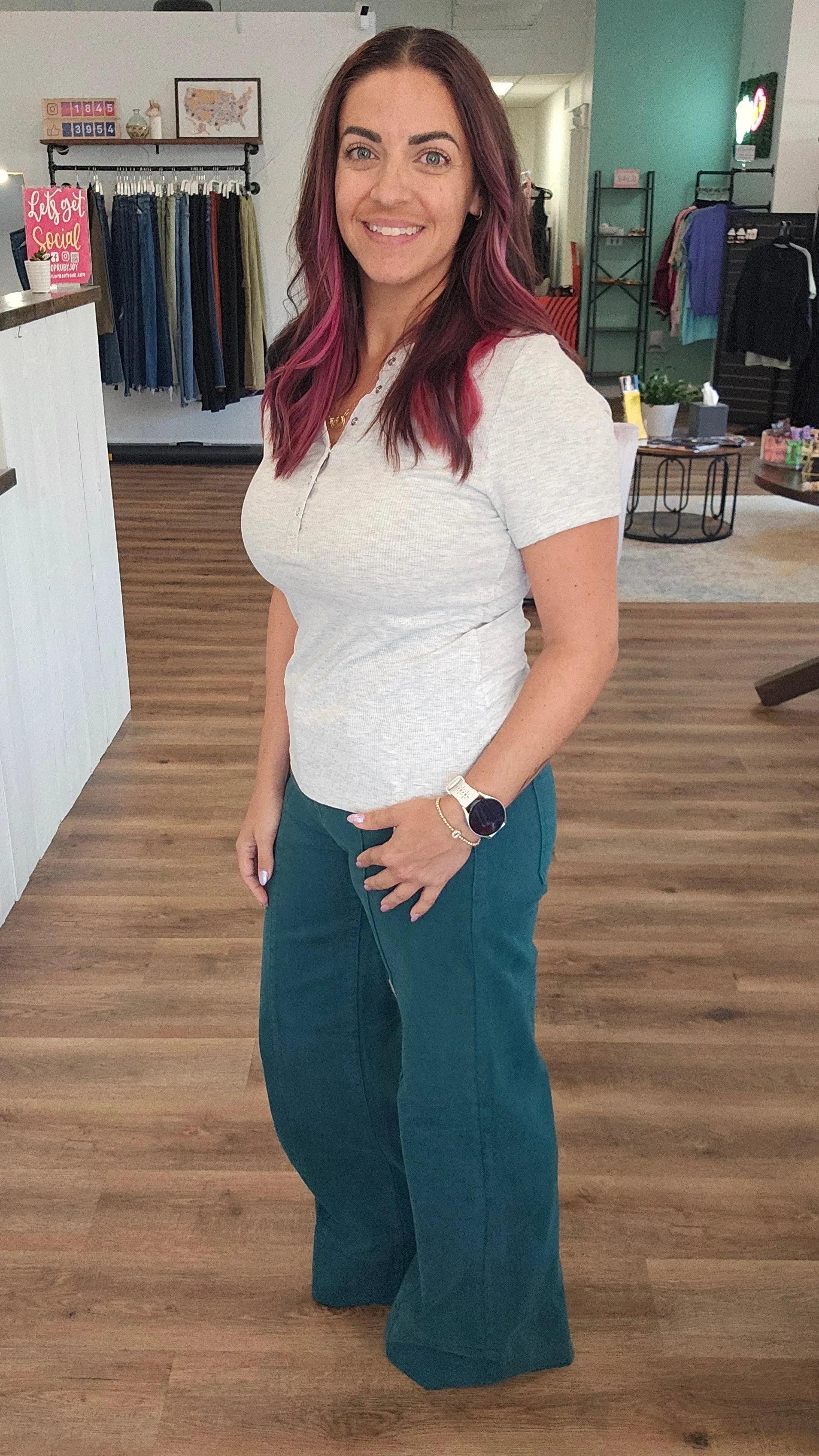 Shop Mid-Rise Wide Leg Jeans with Tummy Control - Hunter Green | Risen- at Ruby Joy Boutique, a Women's Clothing Store in Pickerington, Ohio