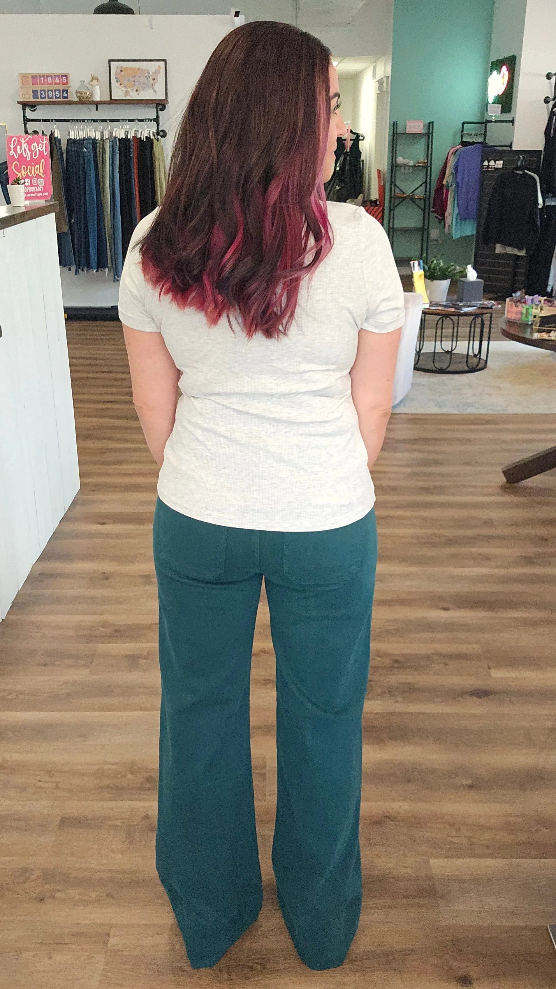 Shop Mid-Rise Wide Leg Jeans with Tummy Control - Hunter Green | Risen- at Ruby Joy Boutique, a Women's Clothing Store in Pickerington, Ohio