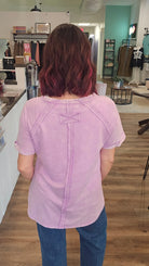 Shop Mineral Wash French Terry Tee - Lavender- at Ruby Joy Boutique, a Women's Clothing Store in Pickerington, Ohio