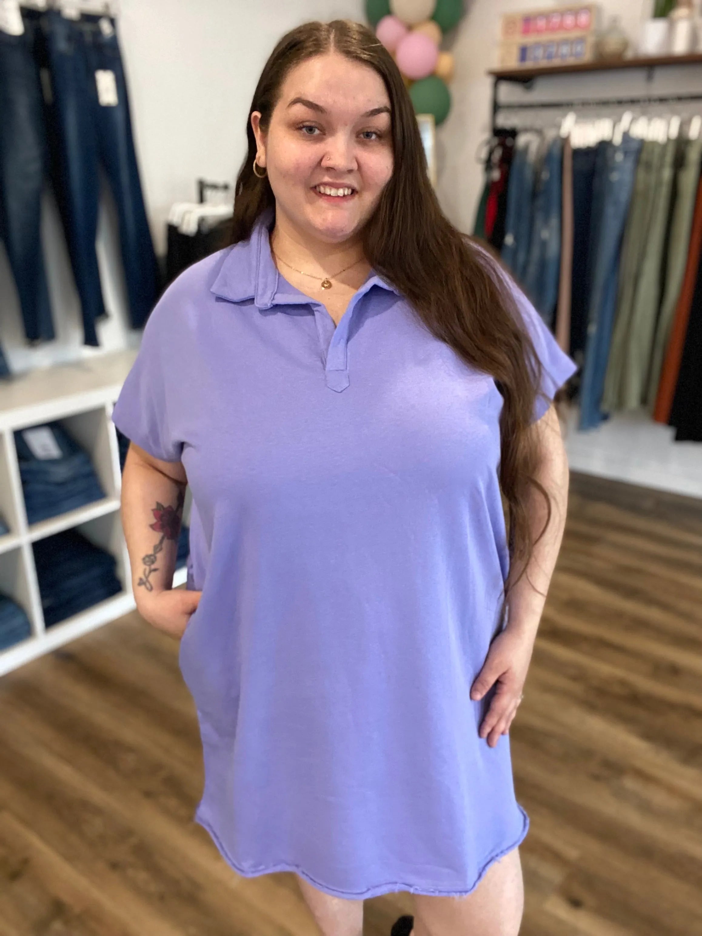 Shop Mineral Washed French Terry Polo Dress- at Ruby Joy Boutique, a Women's Clothing Store in Pickerington, Ohio