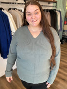 Shop Mini Waffle Knit Sweater - Dusty Jade- at Ruby Joy Boutique, a Women's Clothing Store in Pickerington, Ohio