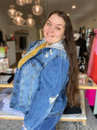 Shop Mirabel Classic Hooded Denim Jacket | Risen-Denim Jacket at Ruby Joy Boutique, a Women's Clothing Store in Pickerington, Ohio