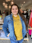 Shop Mirabel Classic Hooded Denim Jacket | Risen-Jacket at Ruby Joy Boutique, a Women's Clothing Store in Pickerington, Ohio